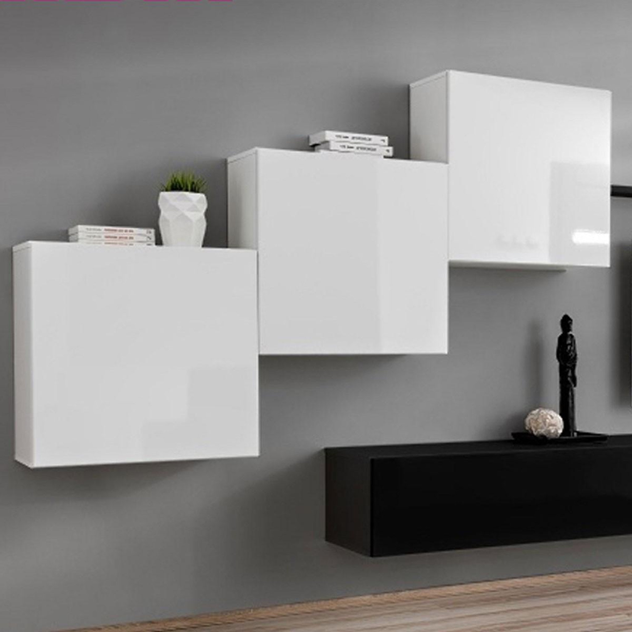 Voir la diapositive 2 : Paris Prix Meuble tv mural design  switch x  330cm blanc & noir