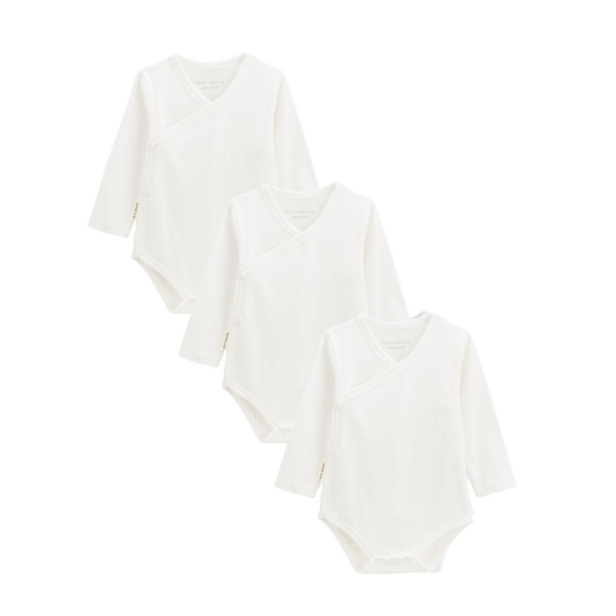 Petit Béguin Lot de 3 bodies bébé manches longues croisés