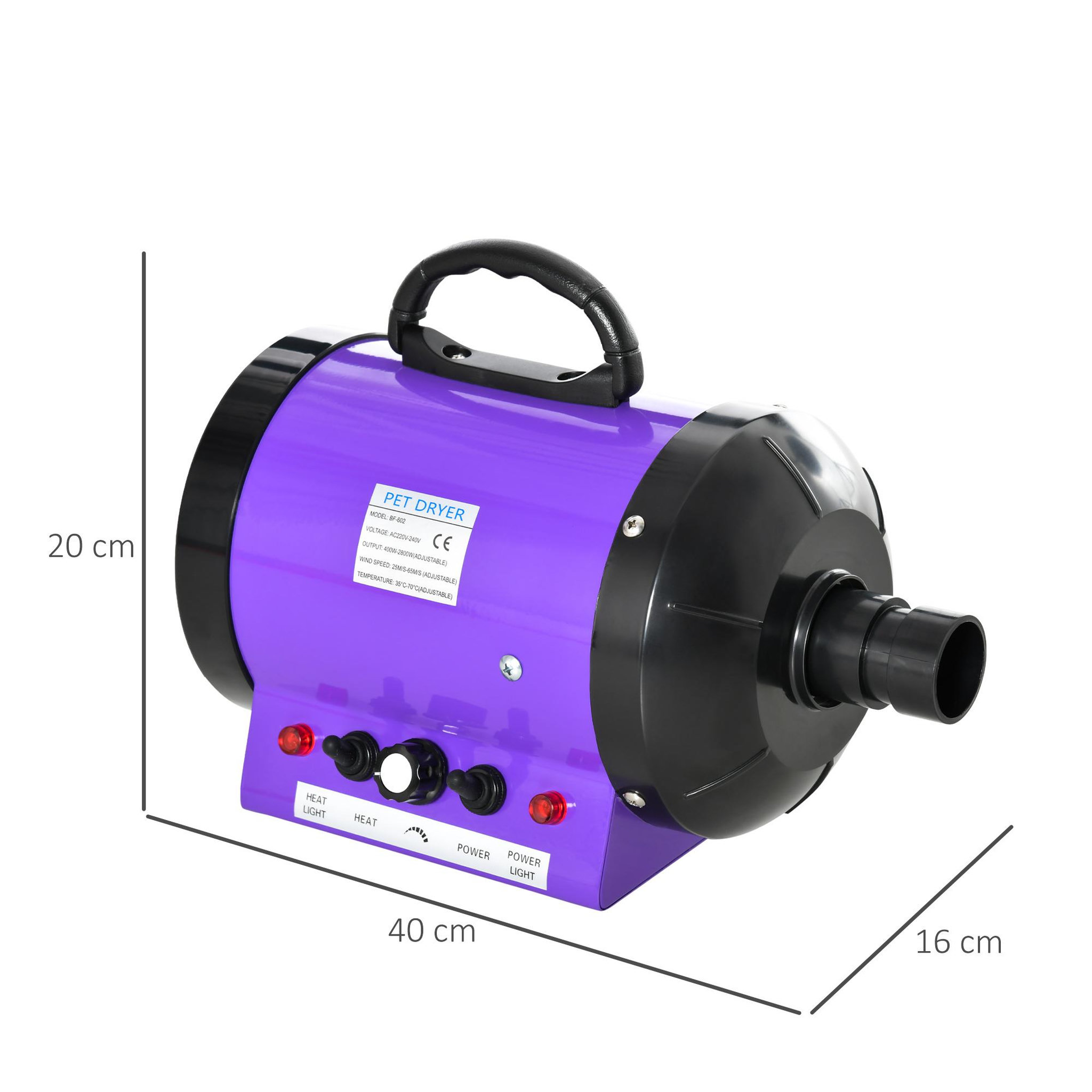 Voir la diapositive 3 : PAWHUT Séchoir sèche-poils toilettage professionnel pour chien chat animaux 2800 w température + vitesse réglable rose fuchsia noir