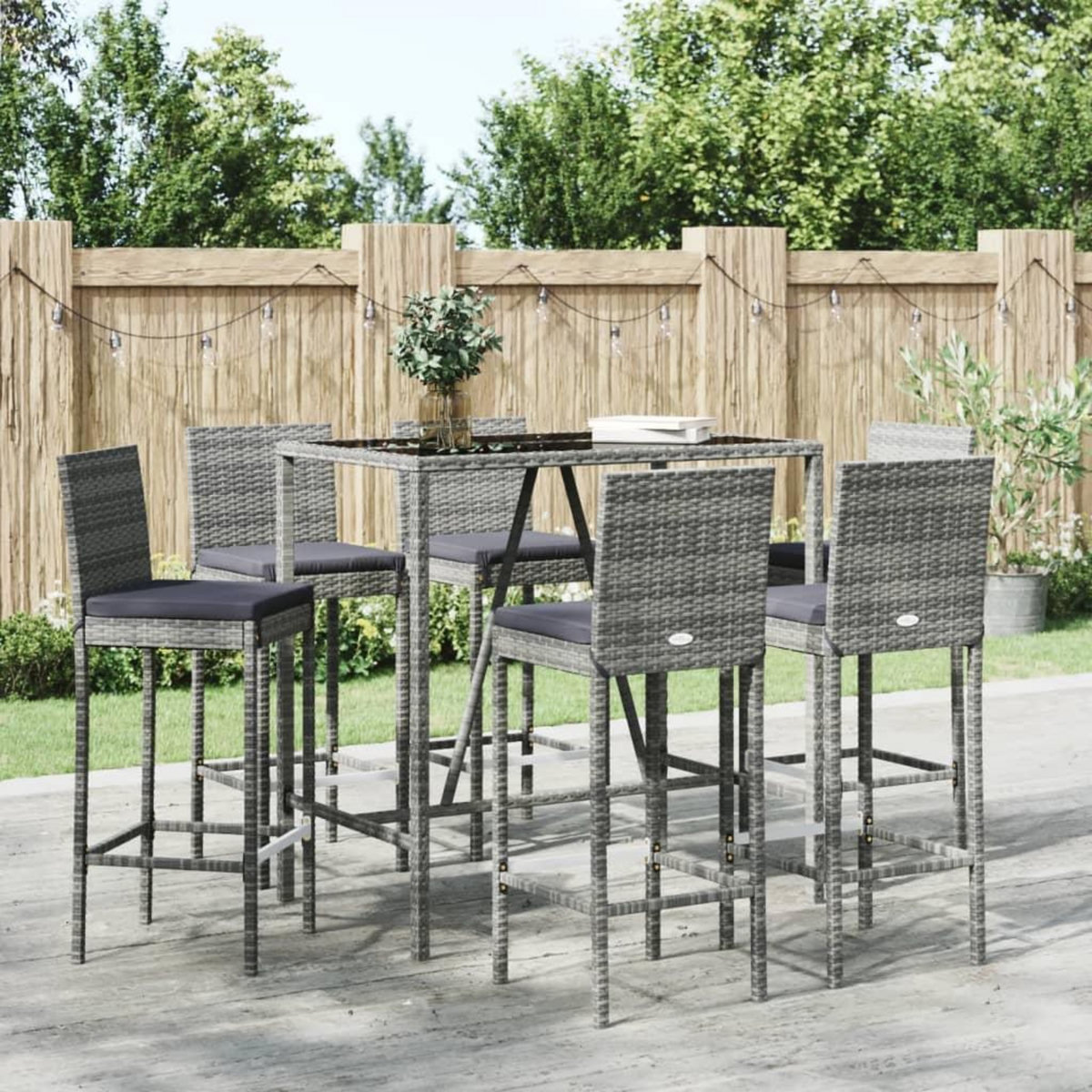 VIDAXL Ensemble de bar de jardin 7 pcs avec coussins gris poly rotin
