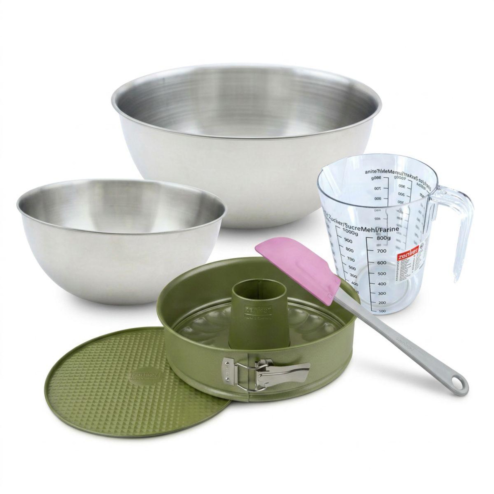ZENKER Set de 5 ustensiles de pâtisserie moule à manqué 2 bols spatule et verre doseur zenker green vision