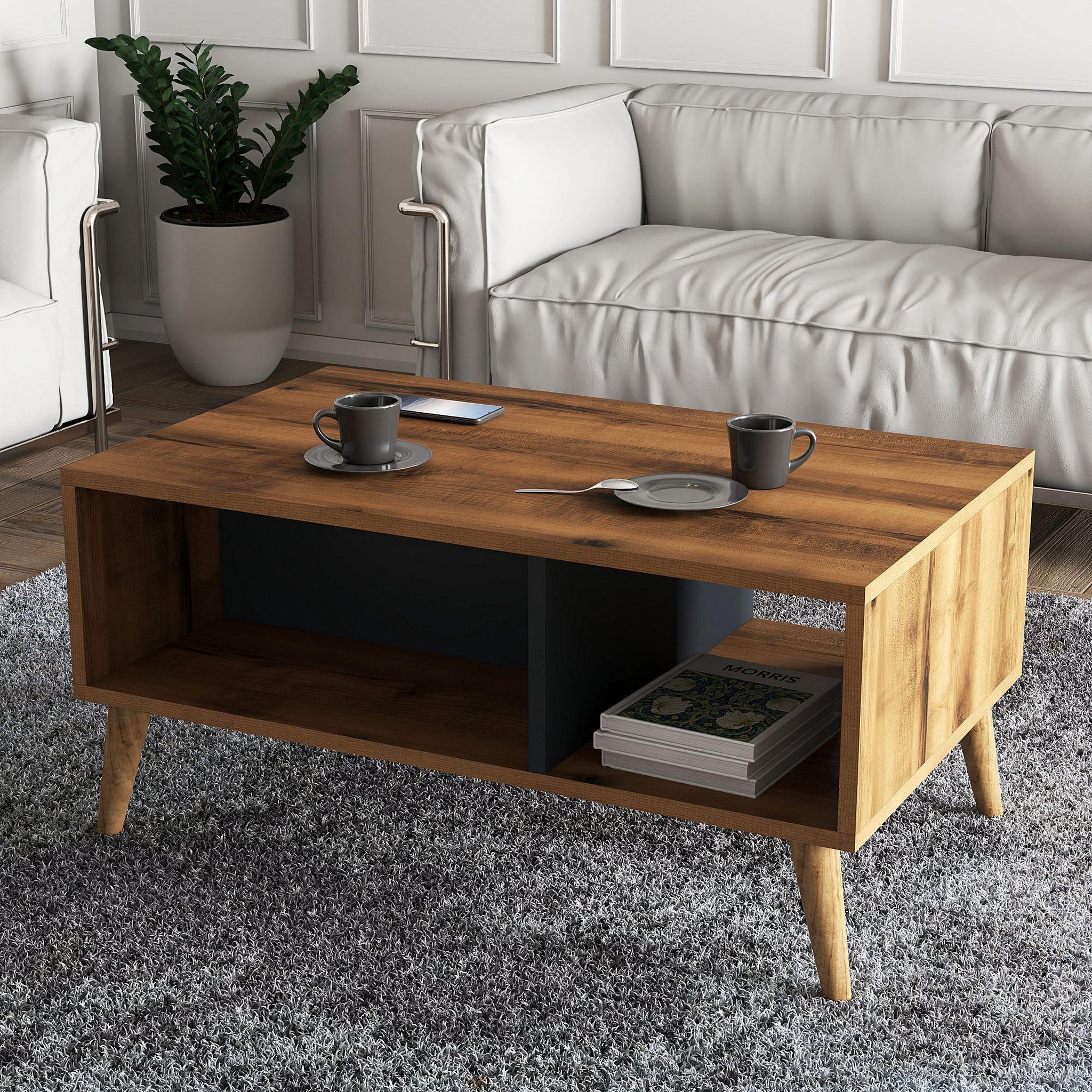 Voir la diapositive 2 : Habitat et Jardin Table basse en bois  Exxen  - 90 x 41 x 54 cm - Gris anthracite