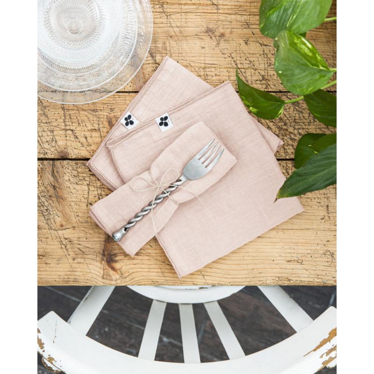 L EFFET PAPILLON Lot de 3 serviettes de table  Gaïa  40 x 40 cm  Gaze de Coton