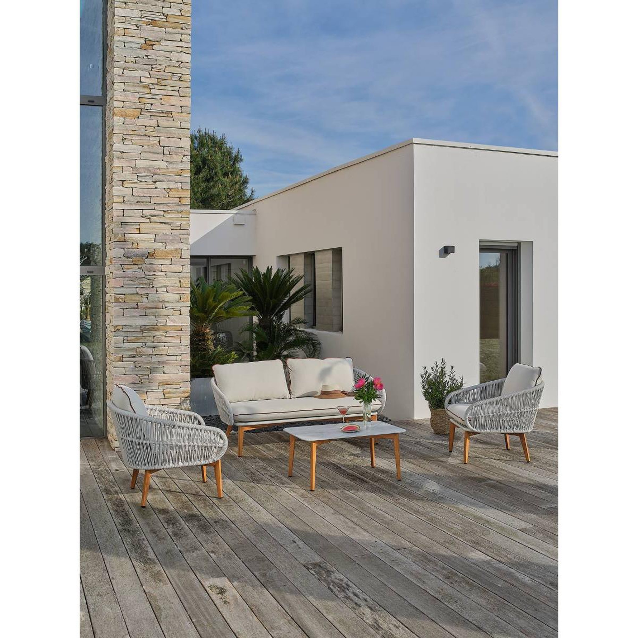 Voir la diapositive 5 : DCB GARDEN Salon de Jardin 5 Places  Cuzco  166cm Naturel & Blanc