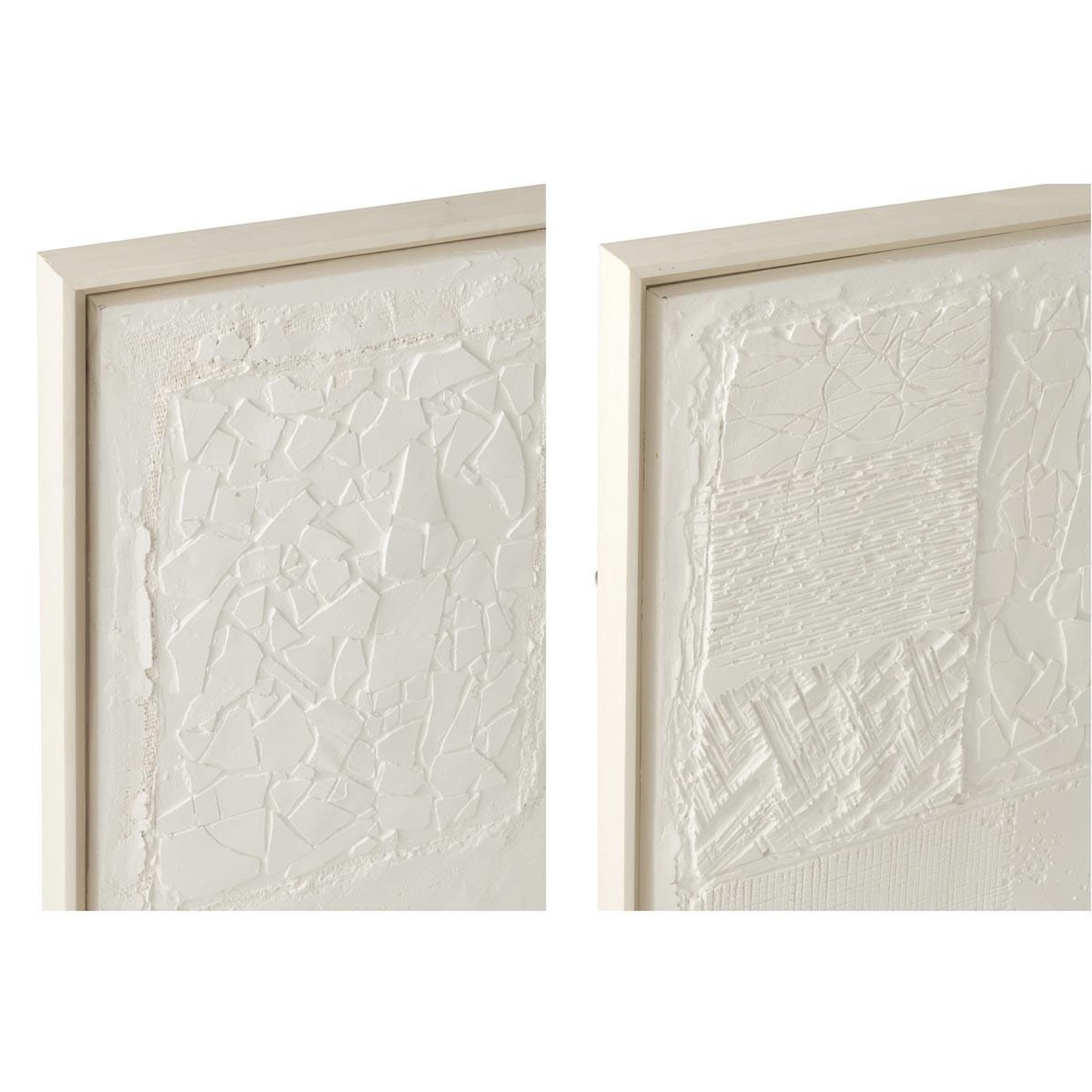 Voir la diapositive 2 : J-LINE Lot de 2 tableaux effet plâtre  morceau  80x80cm blanc
