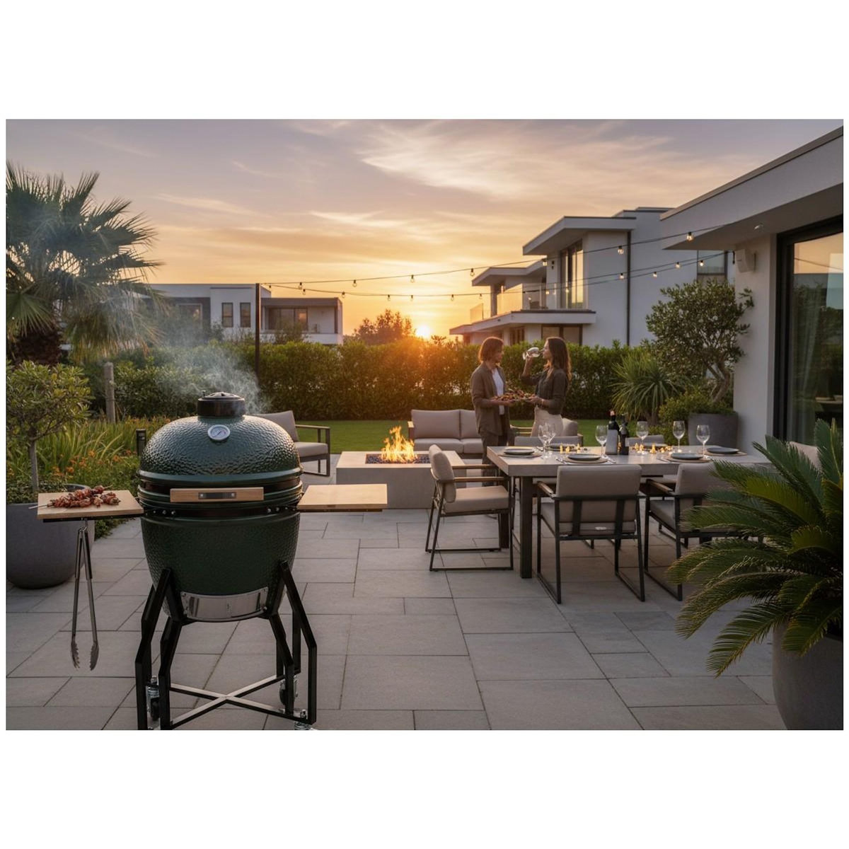 INTEC Barbecue à charbon Kamado Vert Céramique Ø 56cm 22  Grill Exterieur 122.1 x 69.6 x 117.4cm INTEC