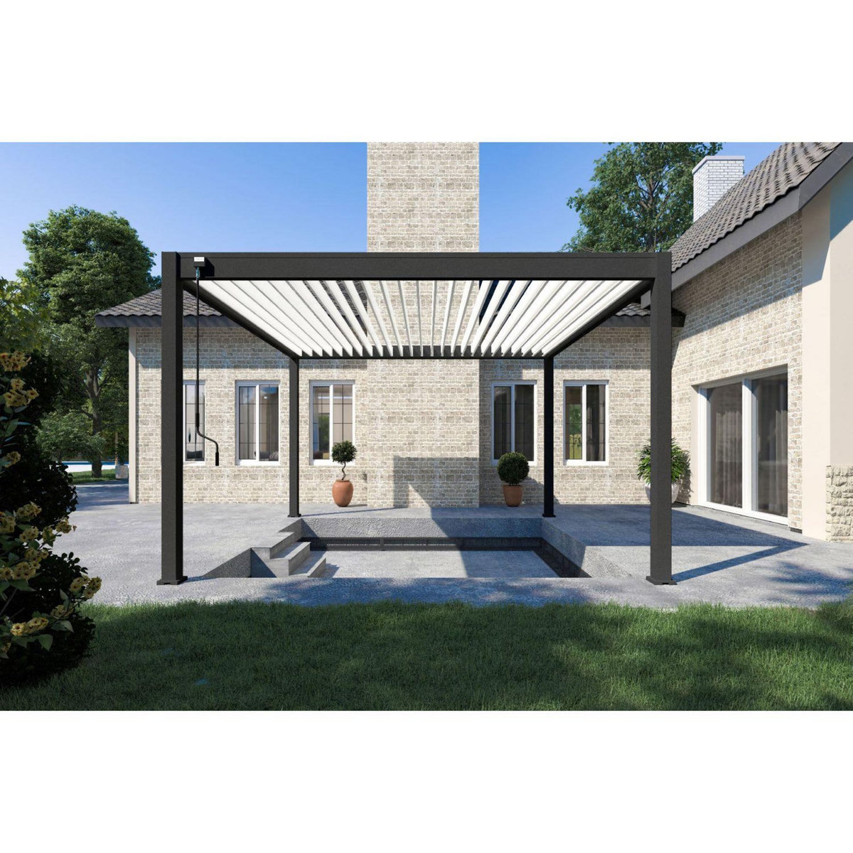 Pergola Bioclimatique autoportée 4x4 m - Aluminium - Anthracite/blanc - VS OmBREA®