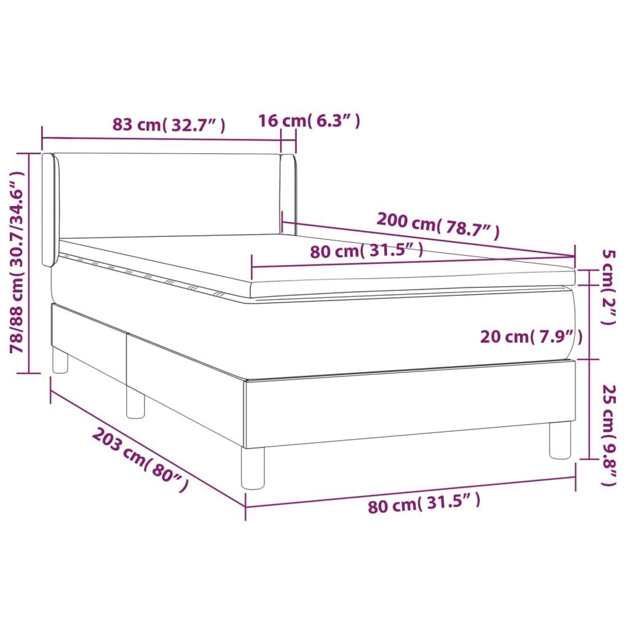 Voir la diapositive 6 : VIDAXL Sommier a lattes de lit avec matelas Gris fonce 80x200 cm Tissu