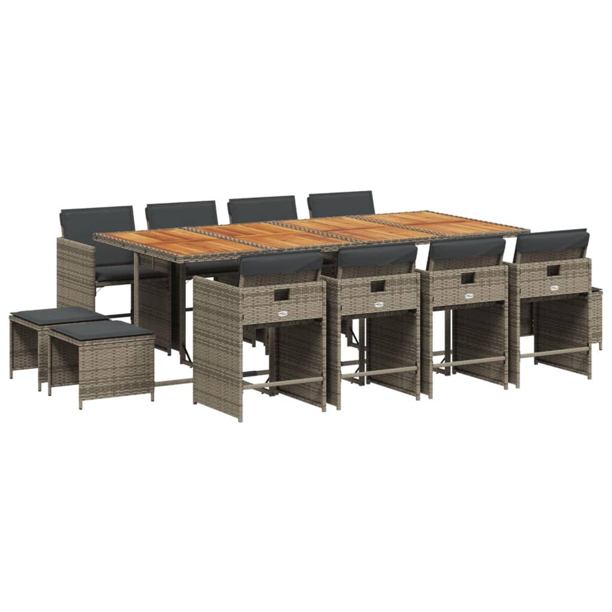 Voir la diapositive 2 : VIDAXL Ensemble a manger de jardin coussins 13 pcs gris resine tressee