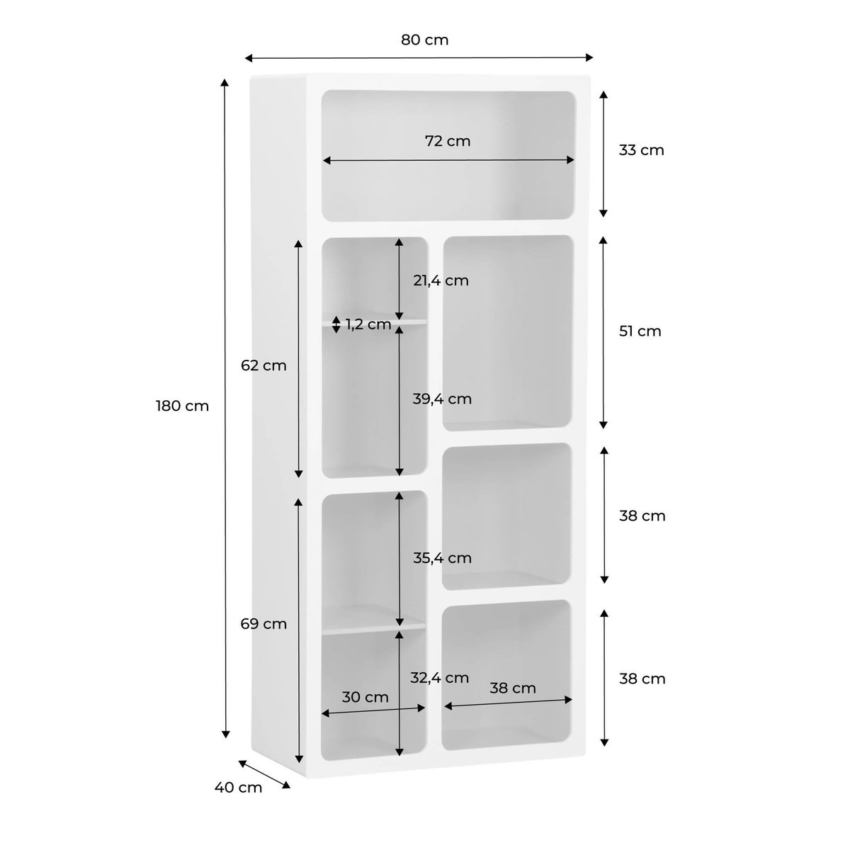 SWEEEK Etagère bibliothèque organique décor bois 8 compartiments kaki - Agatha