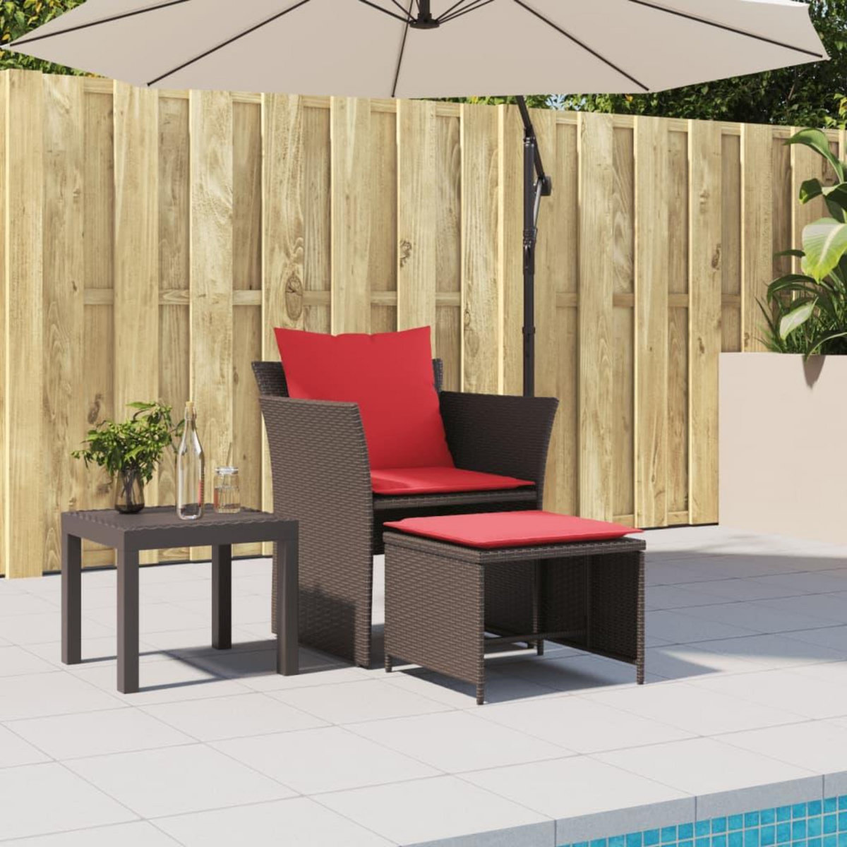 VIDAXL Chaise de jardin avec tabouret marron resine tressee
