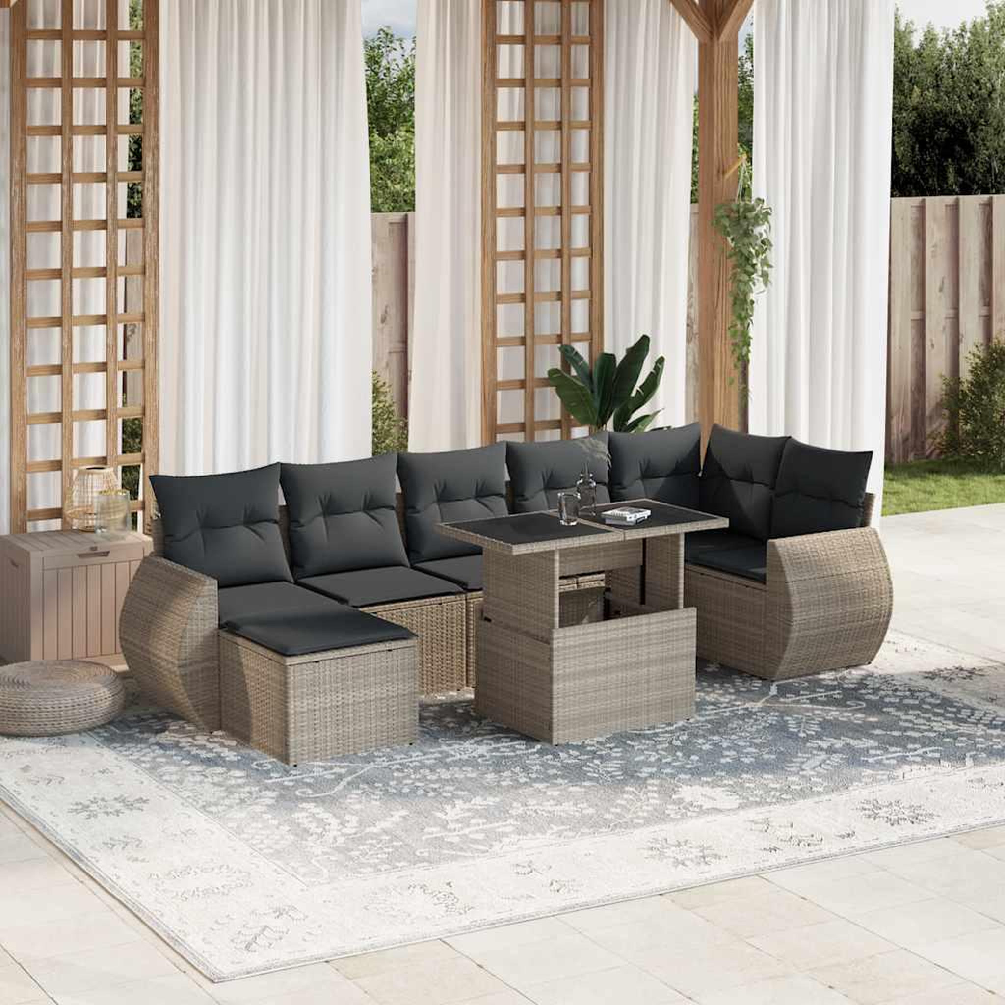 VIDAXL Salon de jardin 8 pcs avec coussins gris clair resine tressee