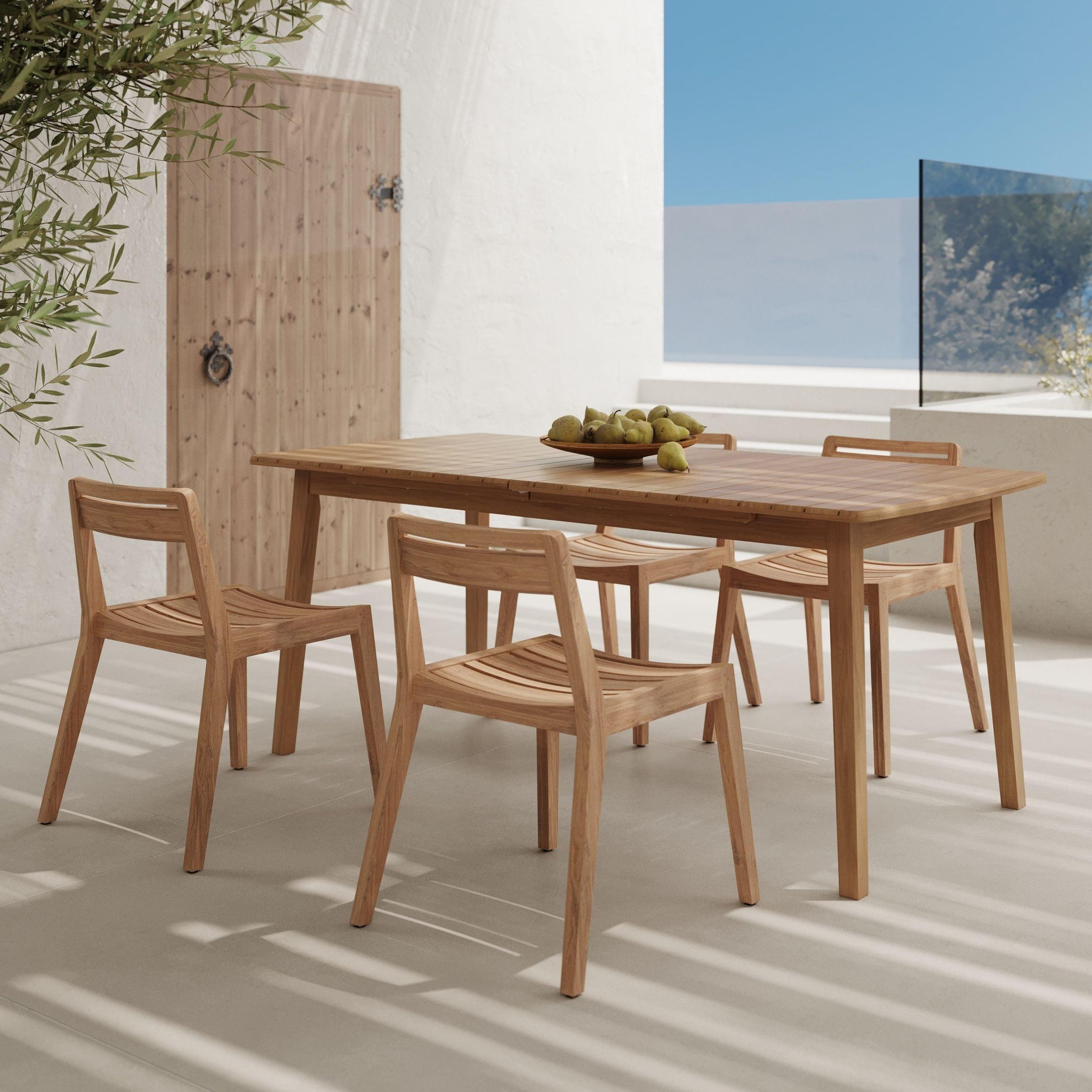 Voir la diapositive 2 : MAISON PAVANE Table extensible et chaises de jardin en bois 4 personnes-alona