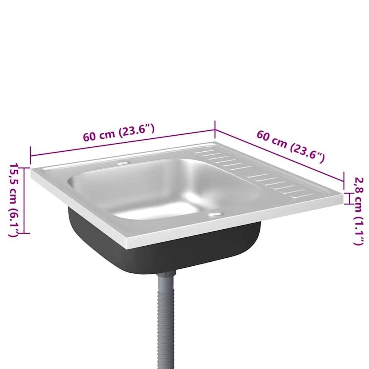 VIDAXL Jeu d'evier de cuisine et egouttoir argente 600x600x155 mm inox