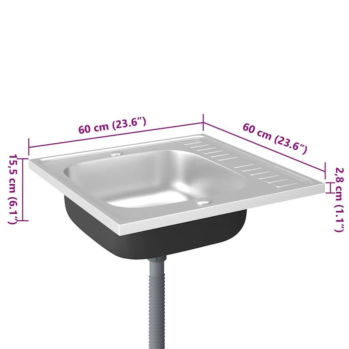 VIDAXL Jeu d'evier de cuisine et egouttoir argente 600x600x155 mm inox