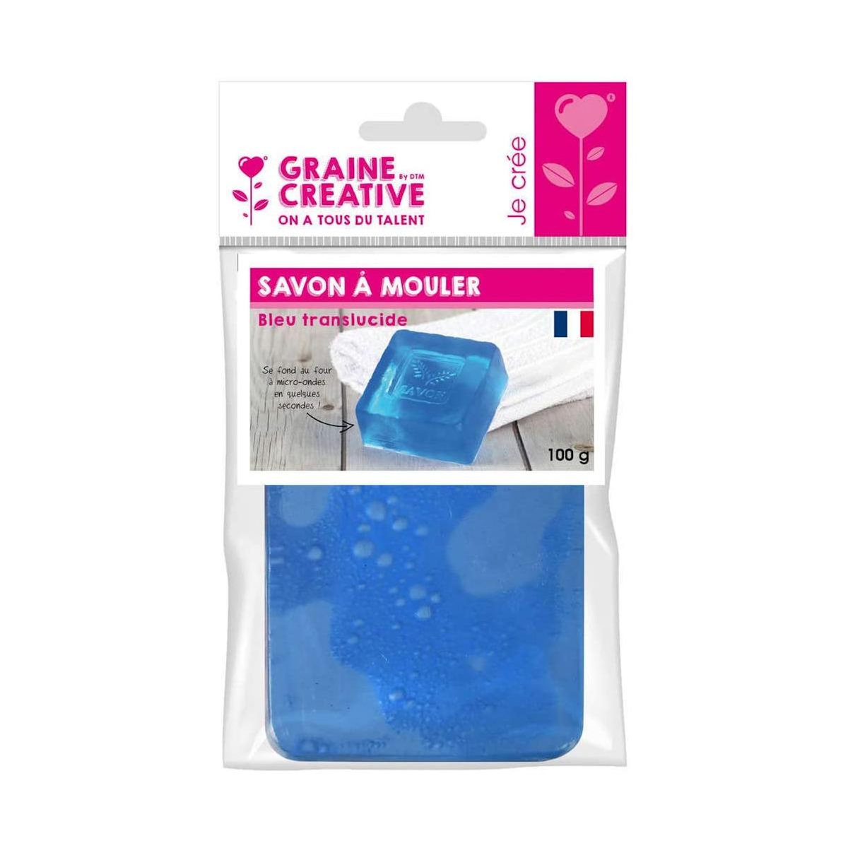 Graine créative Pain de 100 grs de savon translucide bleu