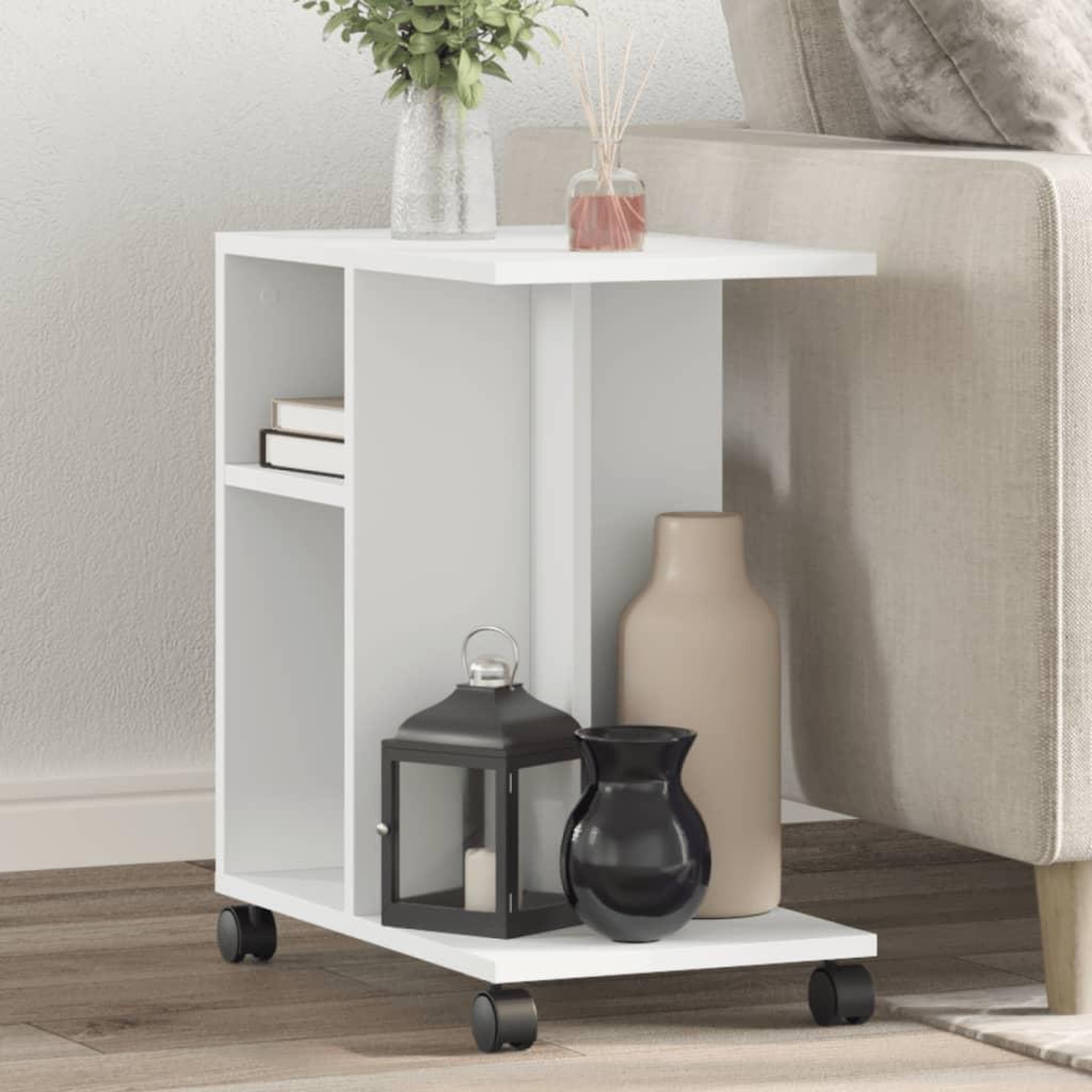 VIDAXL Table d'appoint avec roues blanc 50x30x55 cm bois d'ingenierie