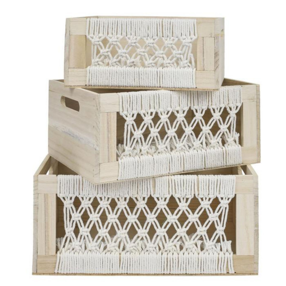 Paris Prix Lot de 3 Caisses Gigognes  Boho  35cm Beige