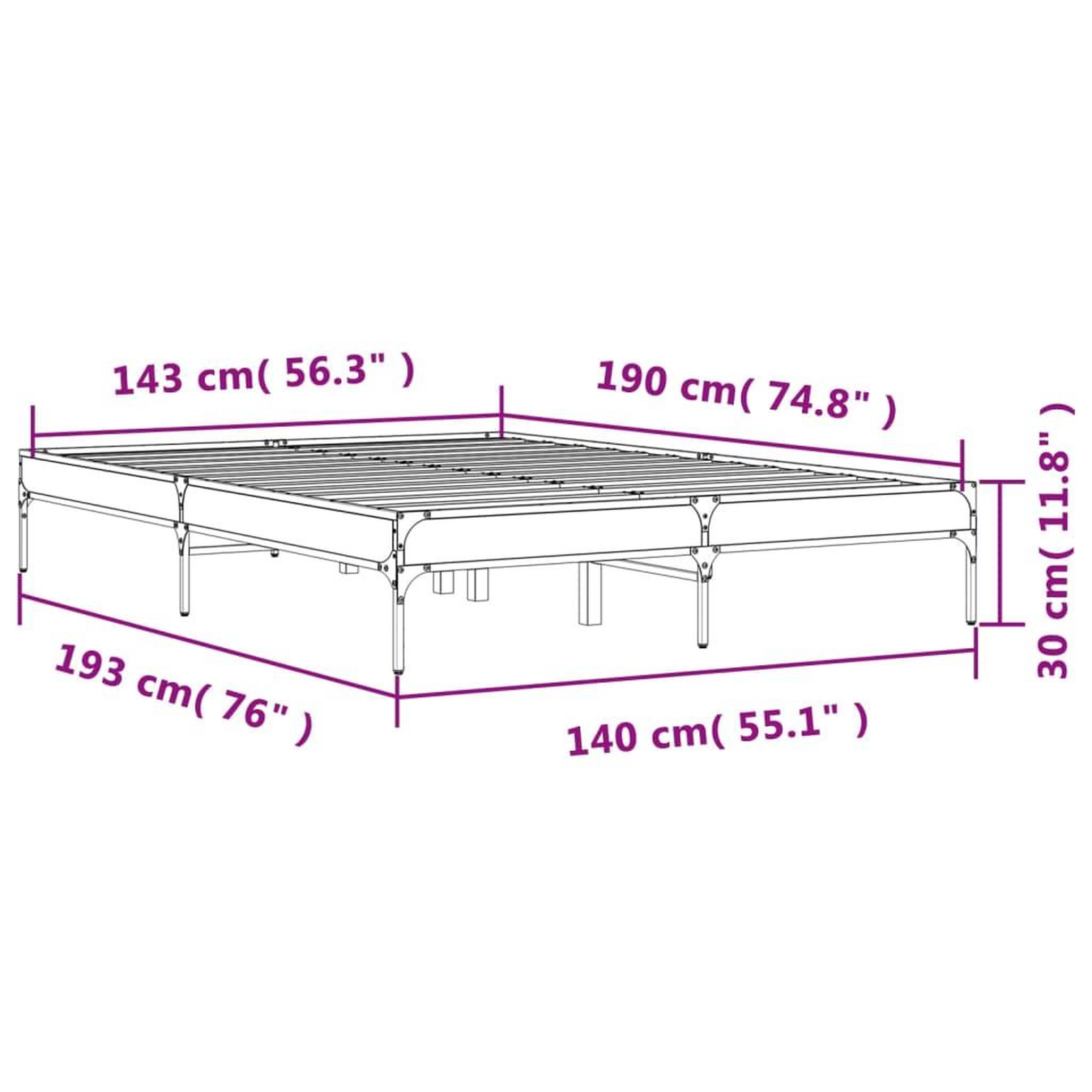 Voir la diapositive 6 : VIDAXL Cadre de lit sans matelas sonoma gris 140x190 cm