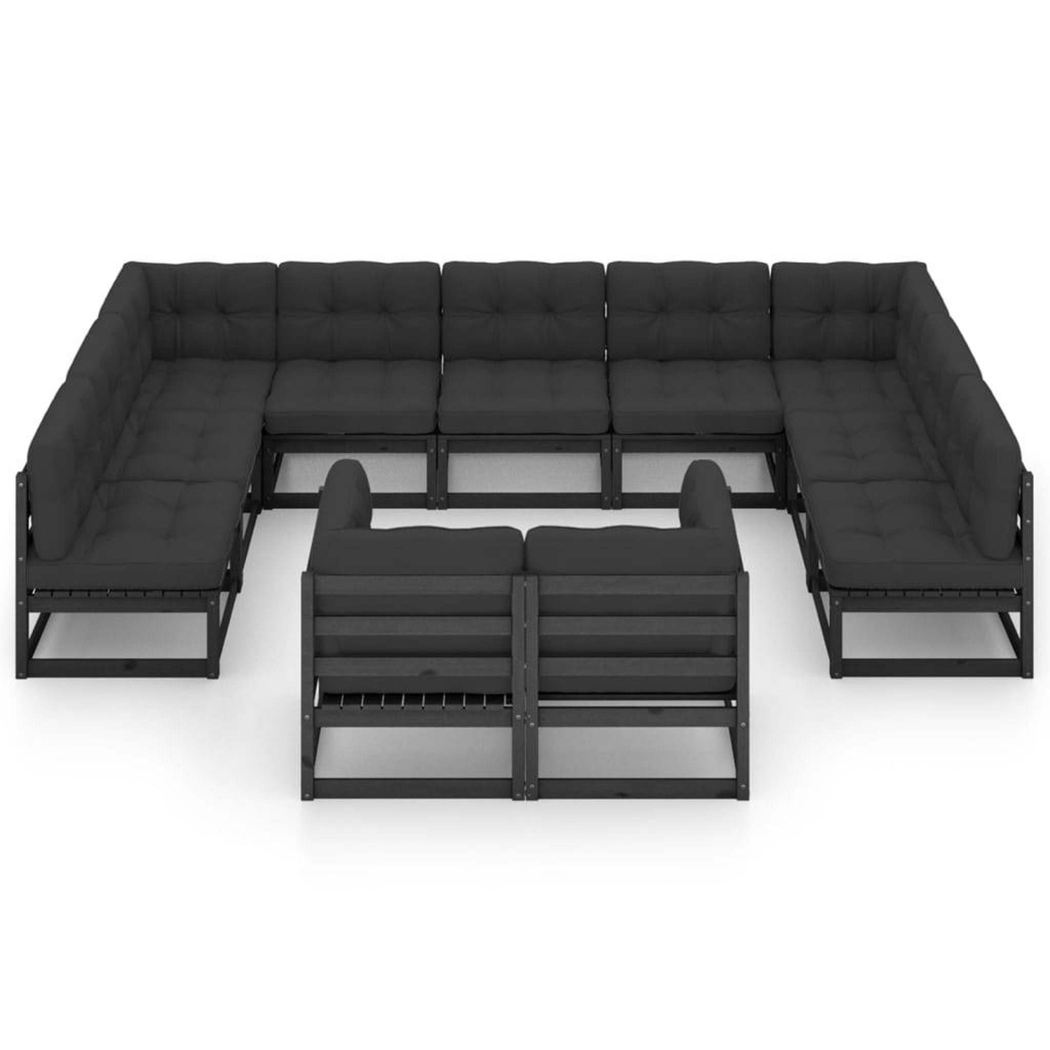 Voir la diapositive 3 : VIDAXL Salon de jardin 11 pcs avec coussins Noir Bois de pin massif