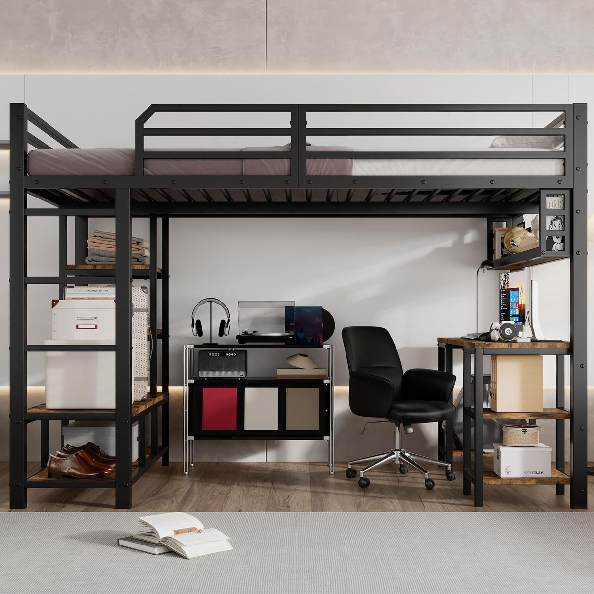 MERAX Lit mezzanine 120x200 cm coloris noir métal