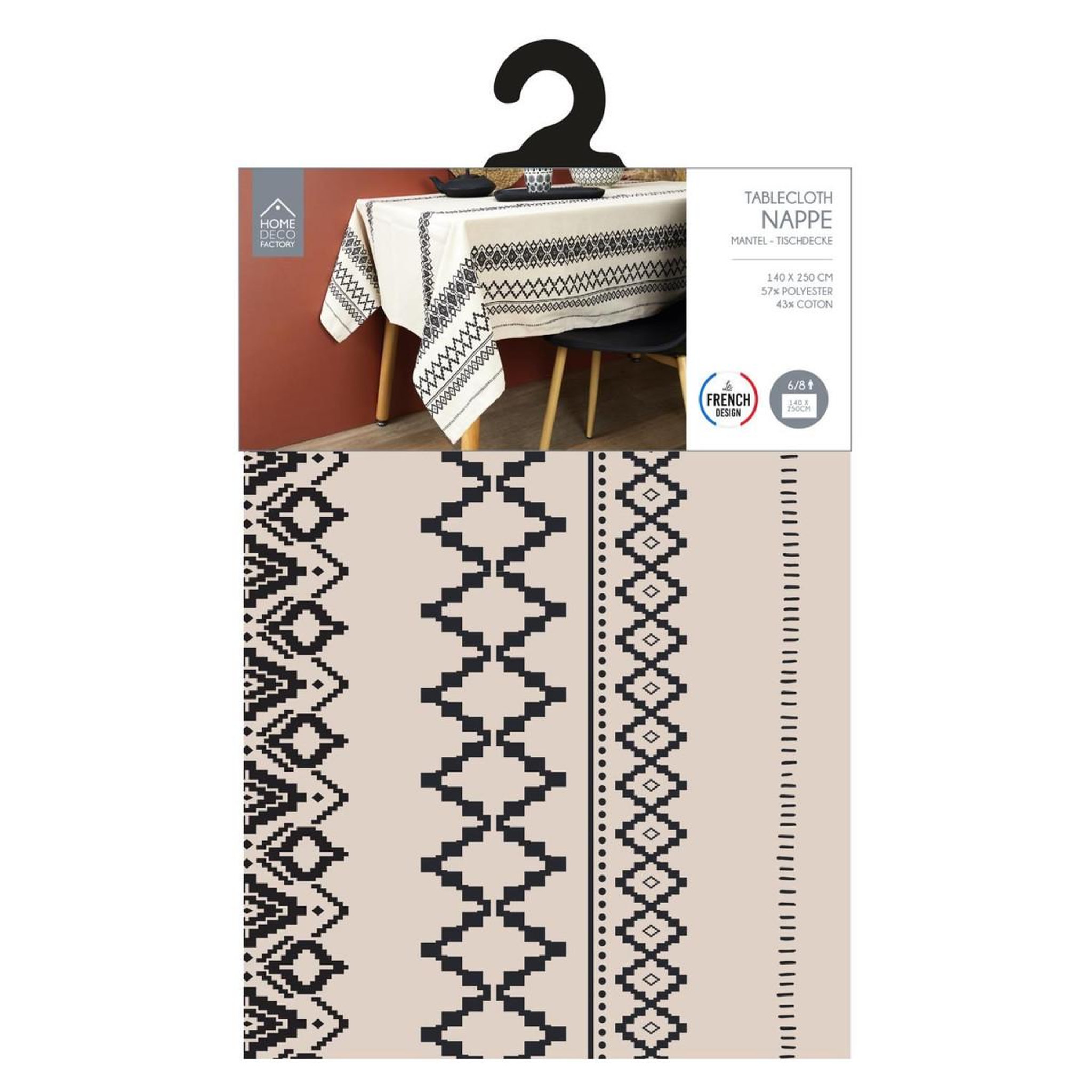 Voir la diapositive 3 : The Home Deco Factory Nappe imprimée  ethnique  140x250cm beige