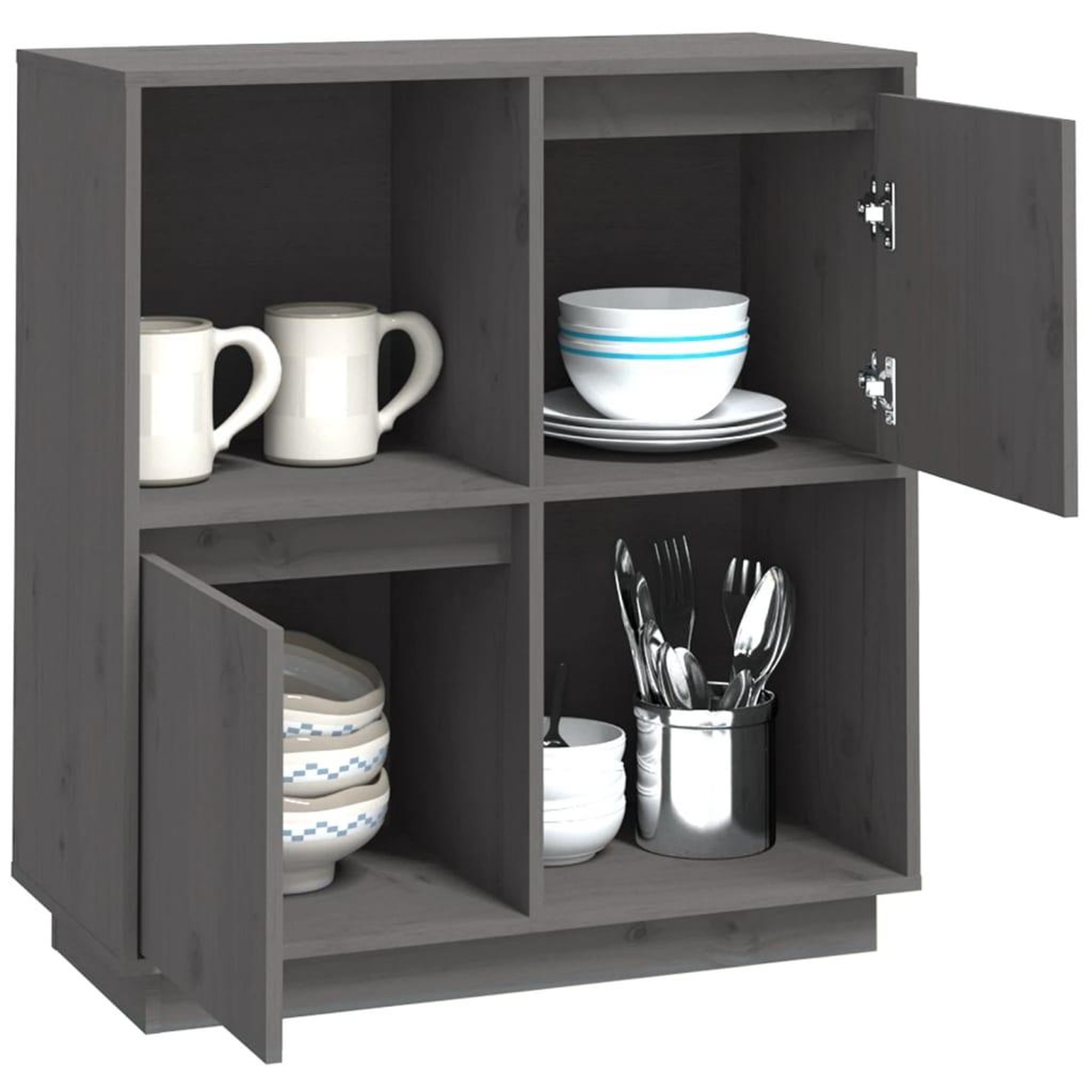 Voir la diapositive 4 : VIDAXL Buffet Gris 74x35x80 cm Bois massif de pin