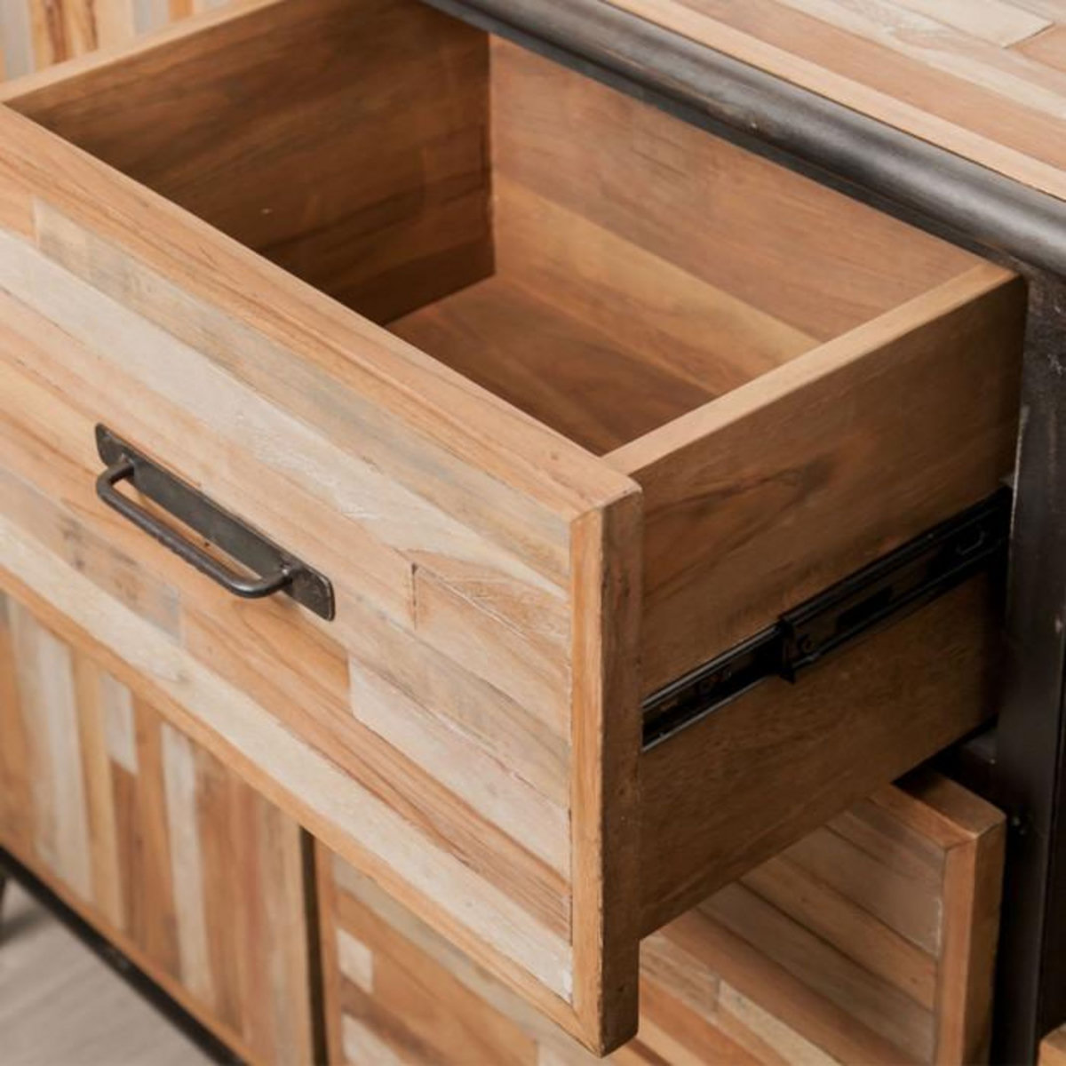 Paris Prix Buffet 2 Portes en Teck Industriel  Fusion  140cm Naturel