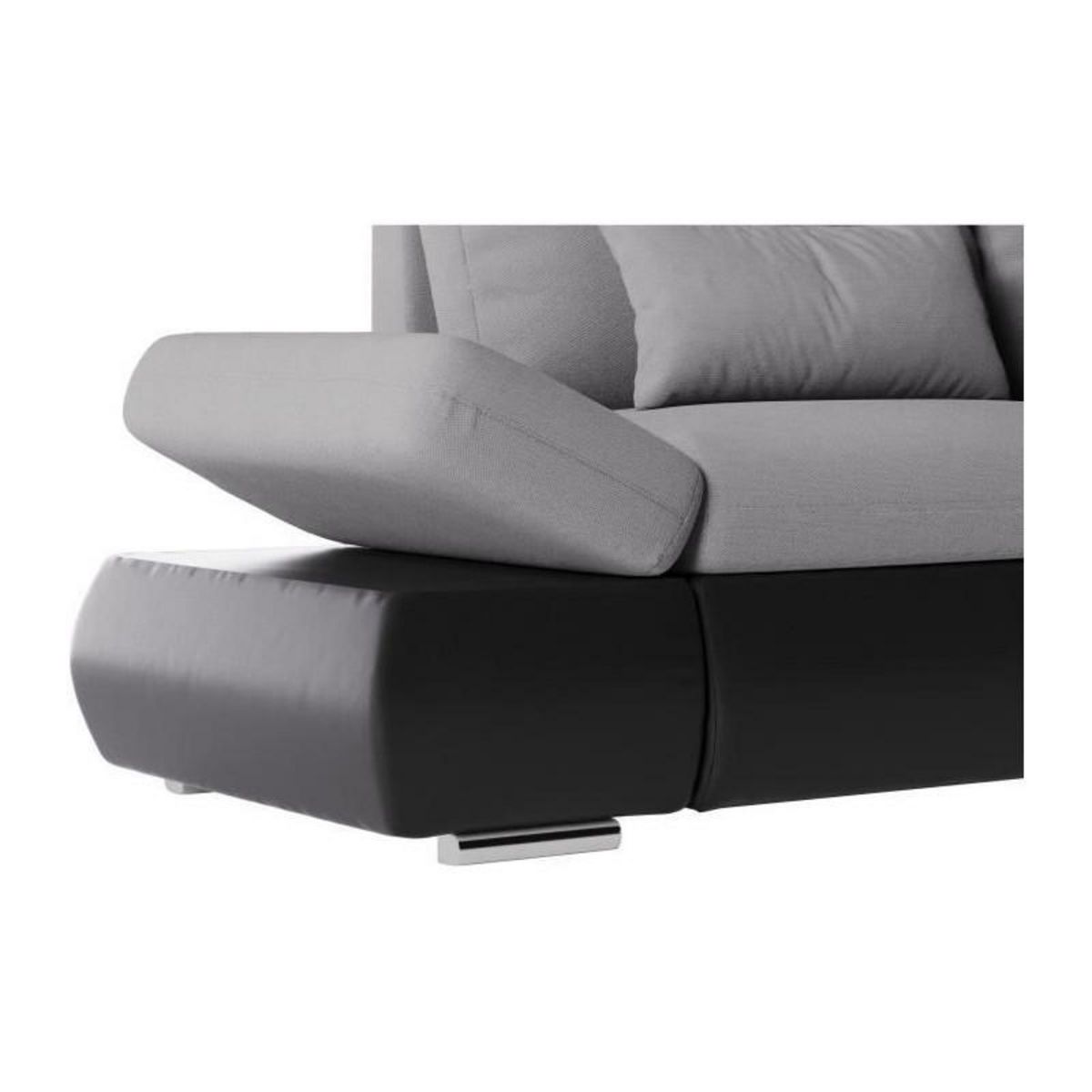 LOUNGITUDE Canapé d'angle réversible convertible SEVARA 4 places - PU et tissu Gris - Coffre de rangement - L267 x P200 x H90 cm