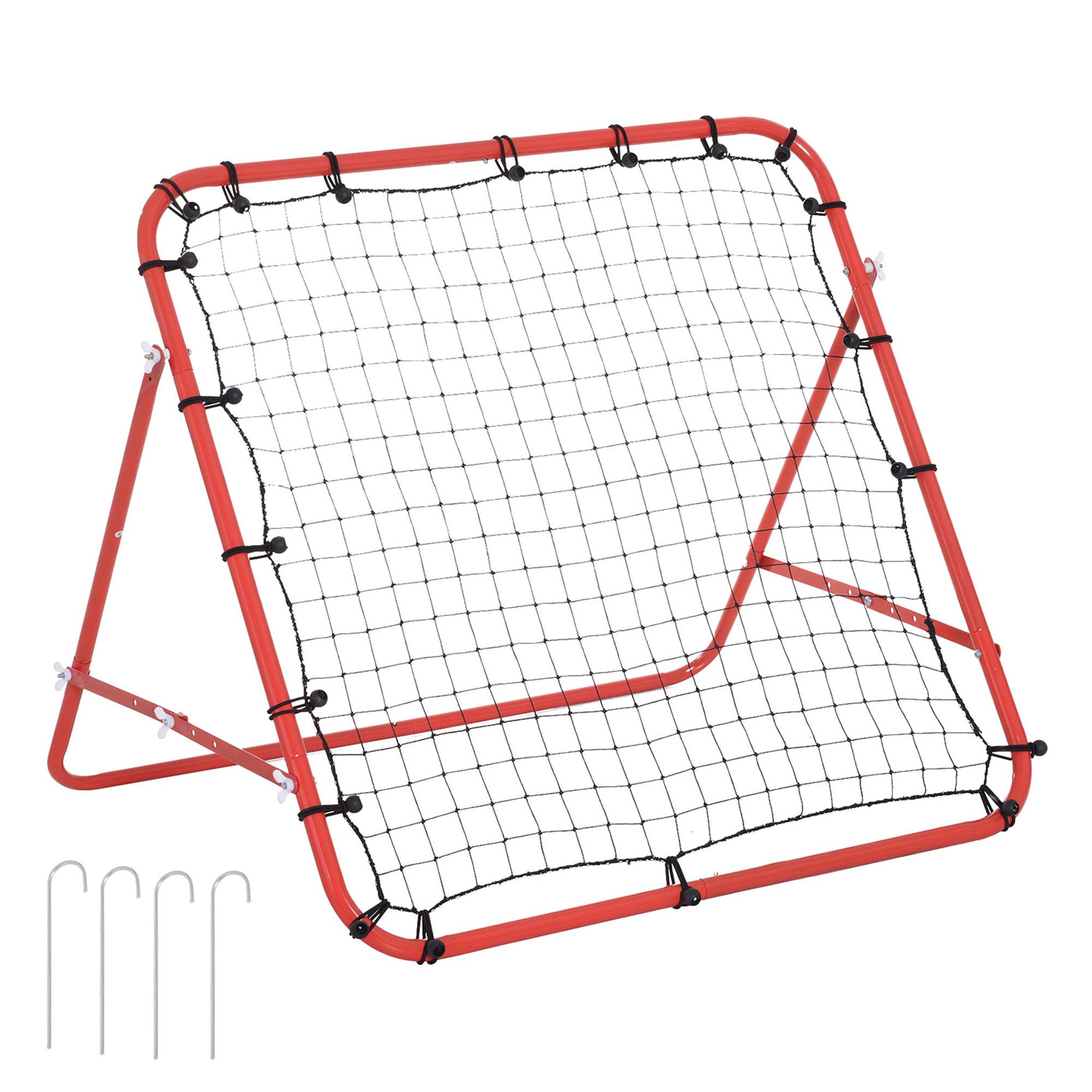 HOMCOM Filet de rebond pliable inclinaison réglable - piquets d'ancrage inclus - filet pe noir métal époxy rouge