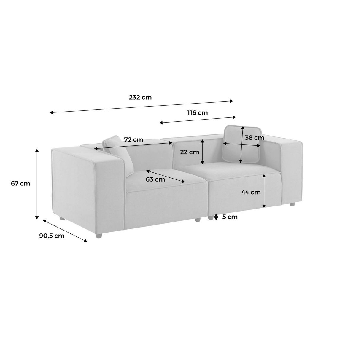 SWEEEK Canapé modulable 2 places déperlant. 2 corners