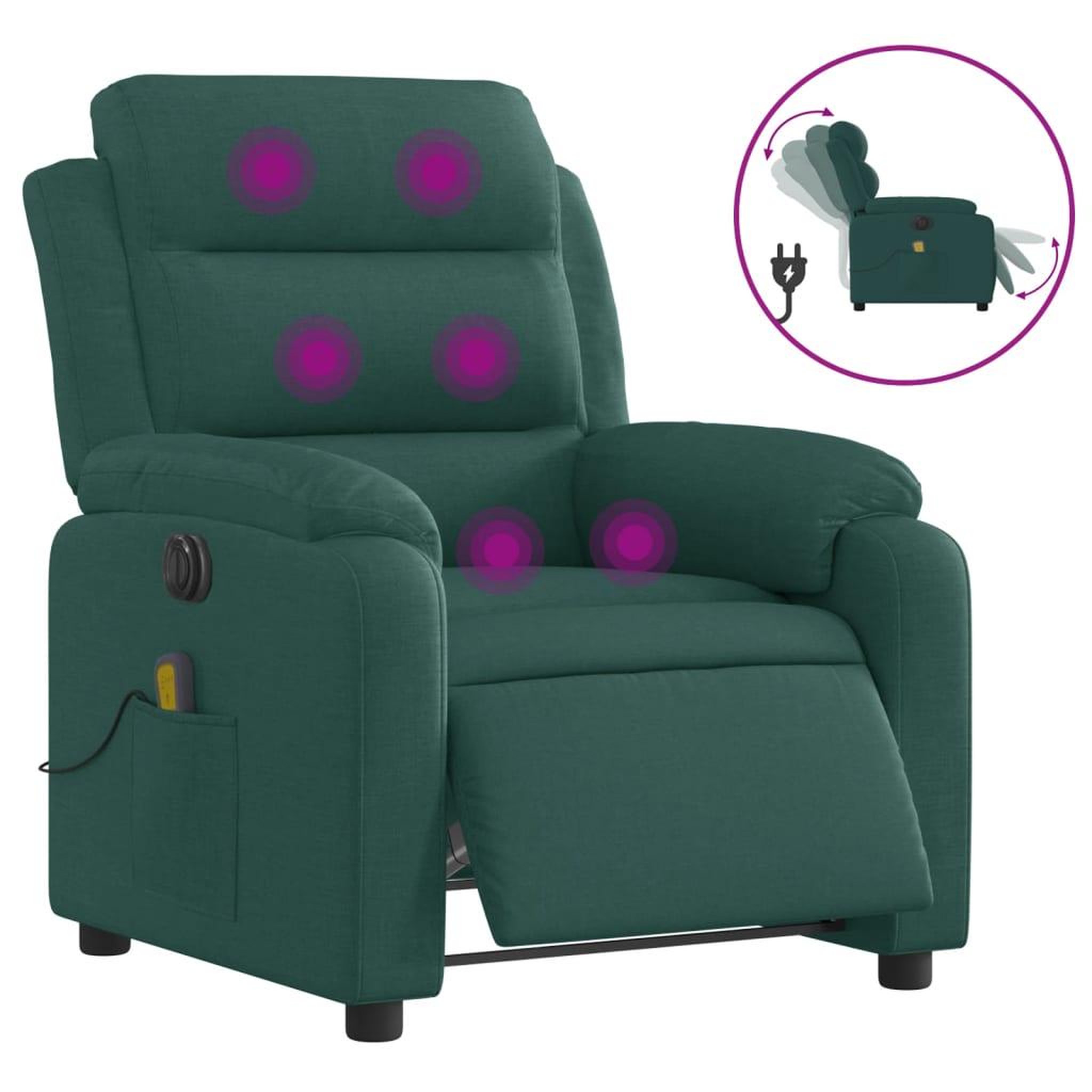 Voir la diapositive 2 : VIDAXL Fauteuil de massage inclinable electrique Vert fonce Tissu