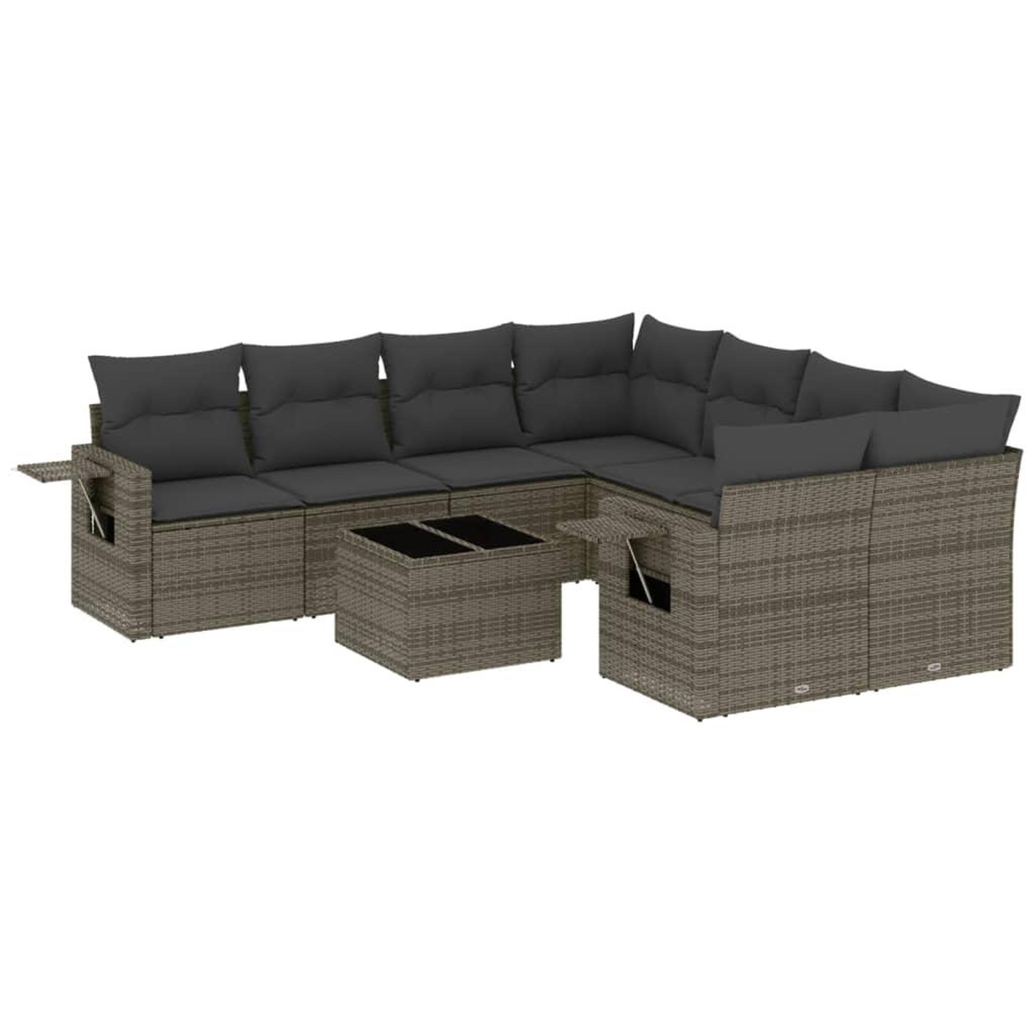 Voir la diapositive 2 : VIDAXL Salon de jardin 9 pcs avec coussins gris resine tressee