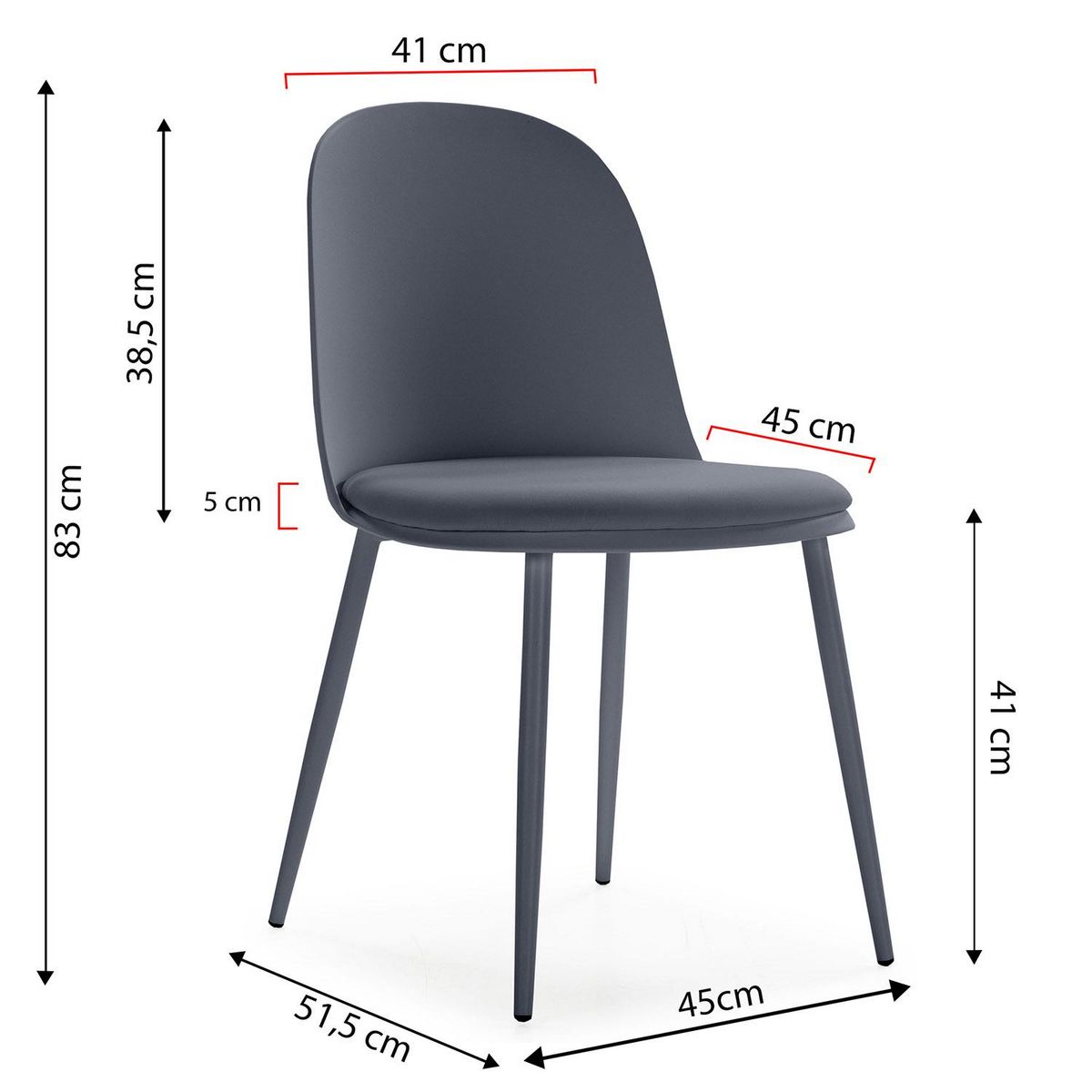 VS VENTA-STOCK Lot de 4 chaises Kana bleus, pieds en métal et assise rembourrée