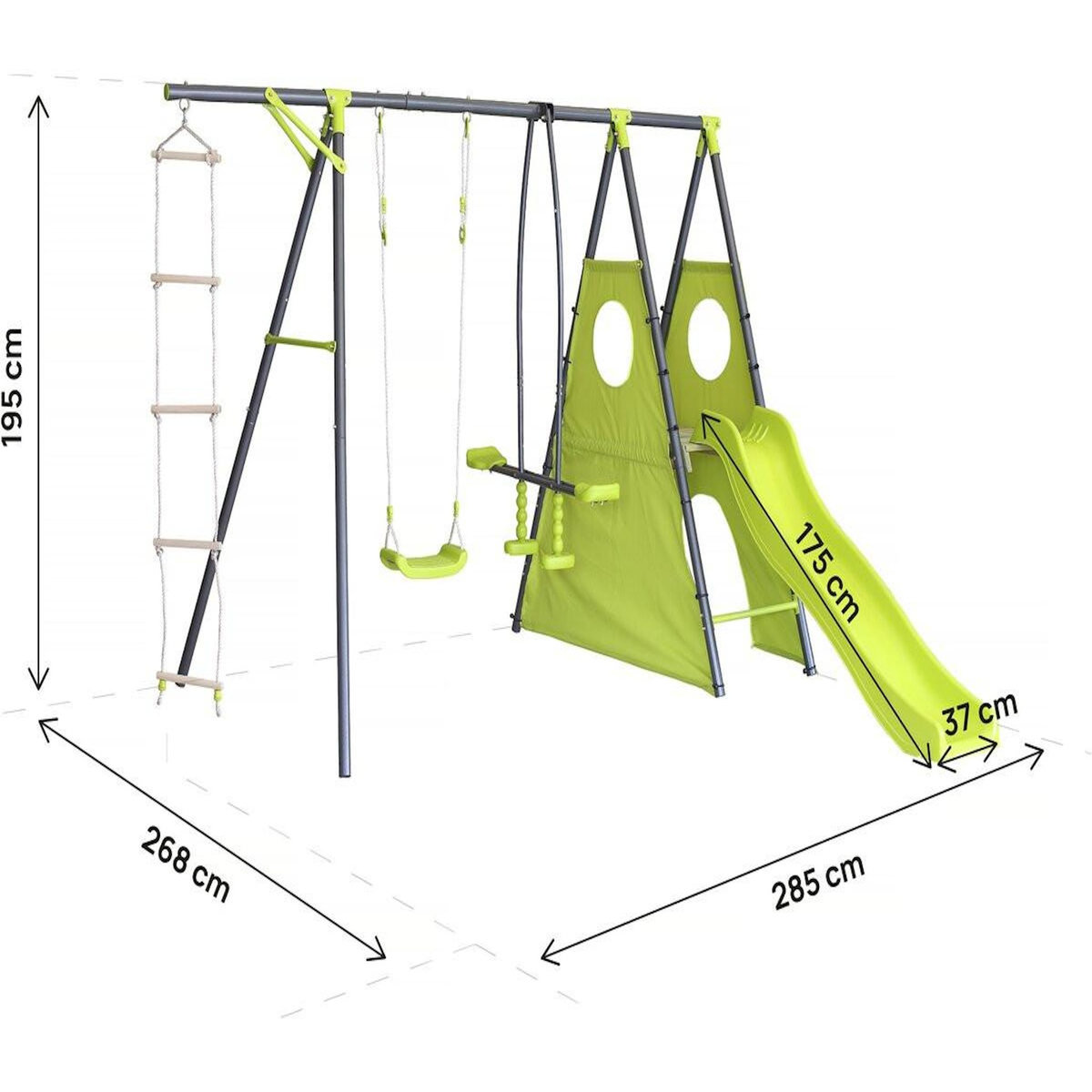 Habitat et Jardin Portique de jeu métal avec toboggan  Dany - 5 agrès - Vert