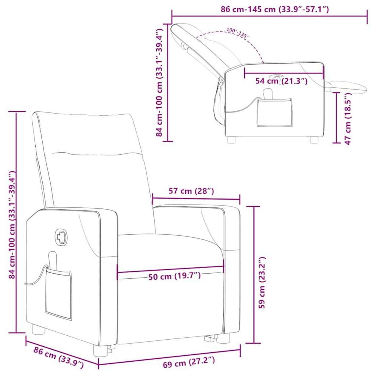 VIDAXL Fauteuil inclinable de massage Creme Tissu