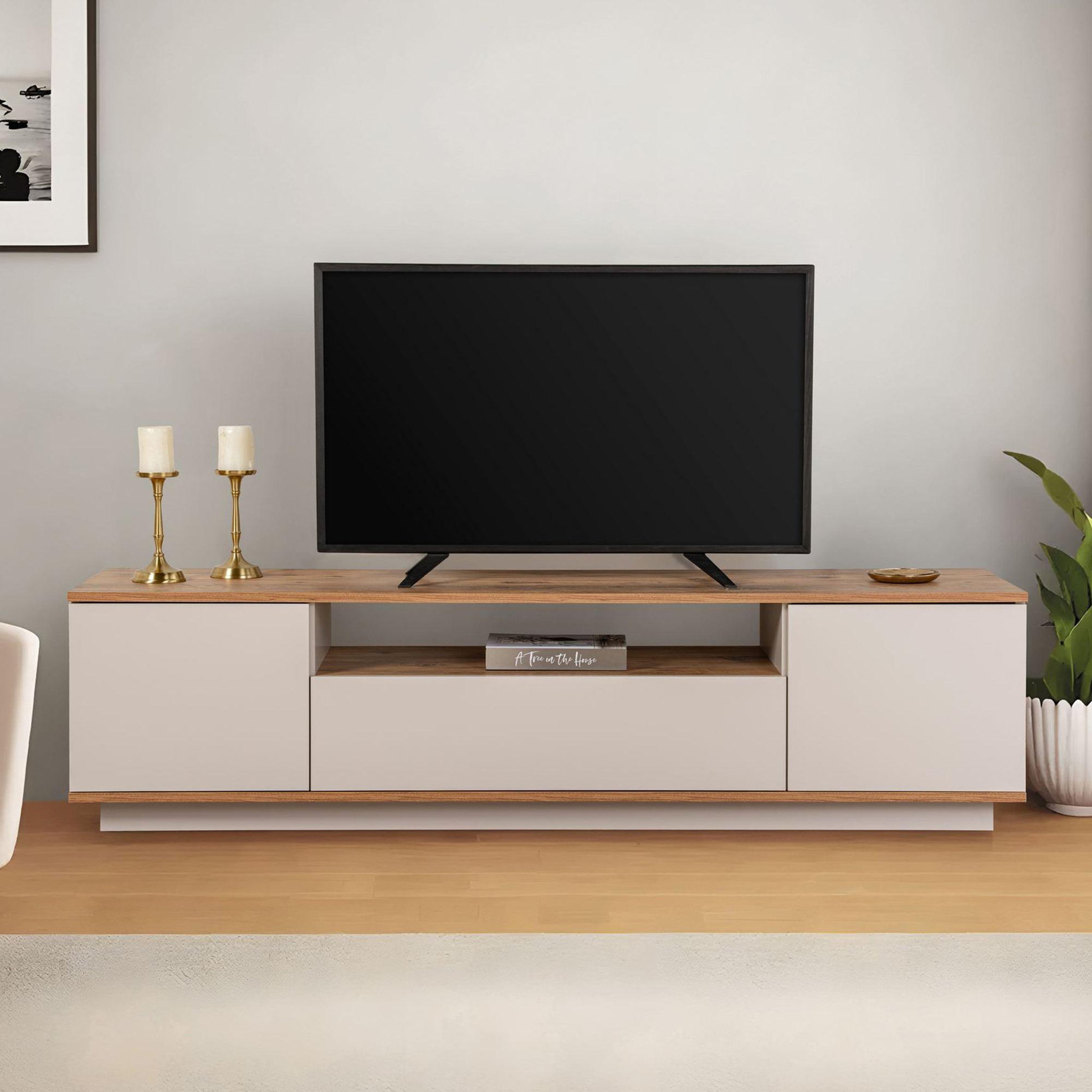 Voir la diapositive 3 : Habitat et Jardin Meuble tv en bois  veramont  - 180 x 44 x 44 cm - crème