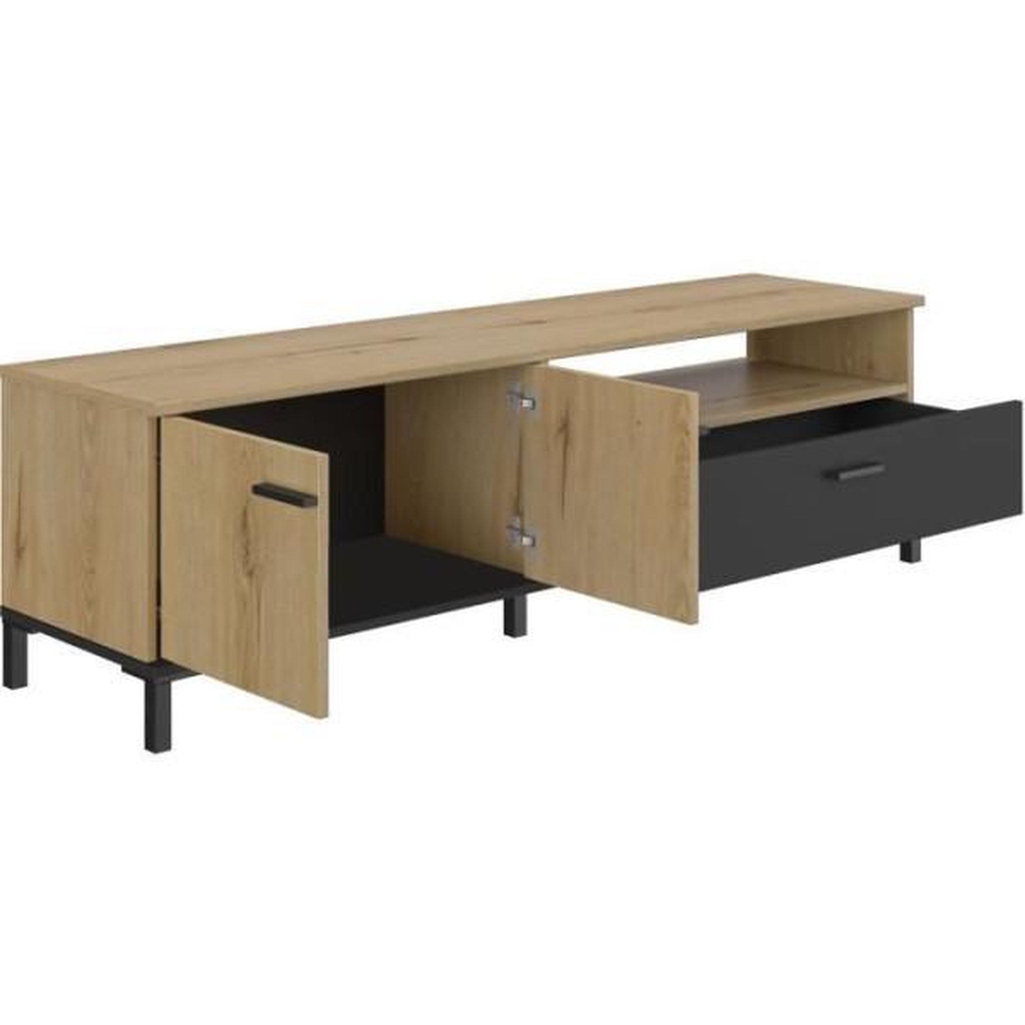 Voir la diapositive 5 : GAMI Banc tv - trust - chene / noir - 2 portes - 1 tiroir - 140 x 40 x 47 cm - gami