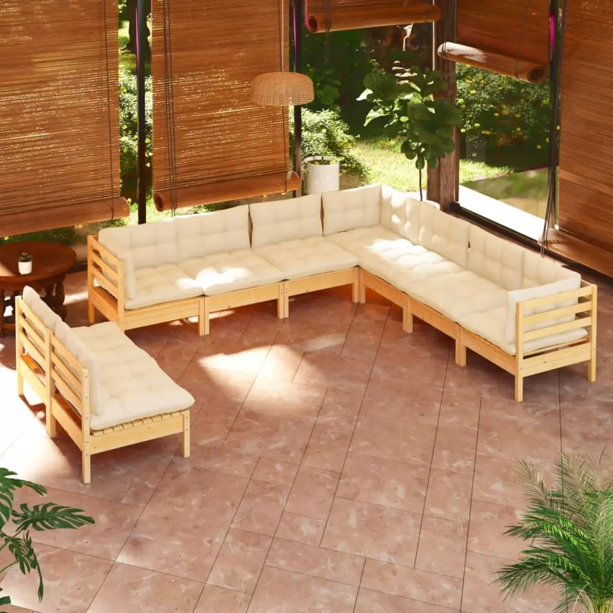 VIDAXL Salon de jardin 9 pcs avec coussins creme Bois de pin massif