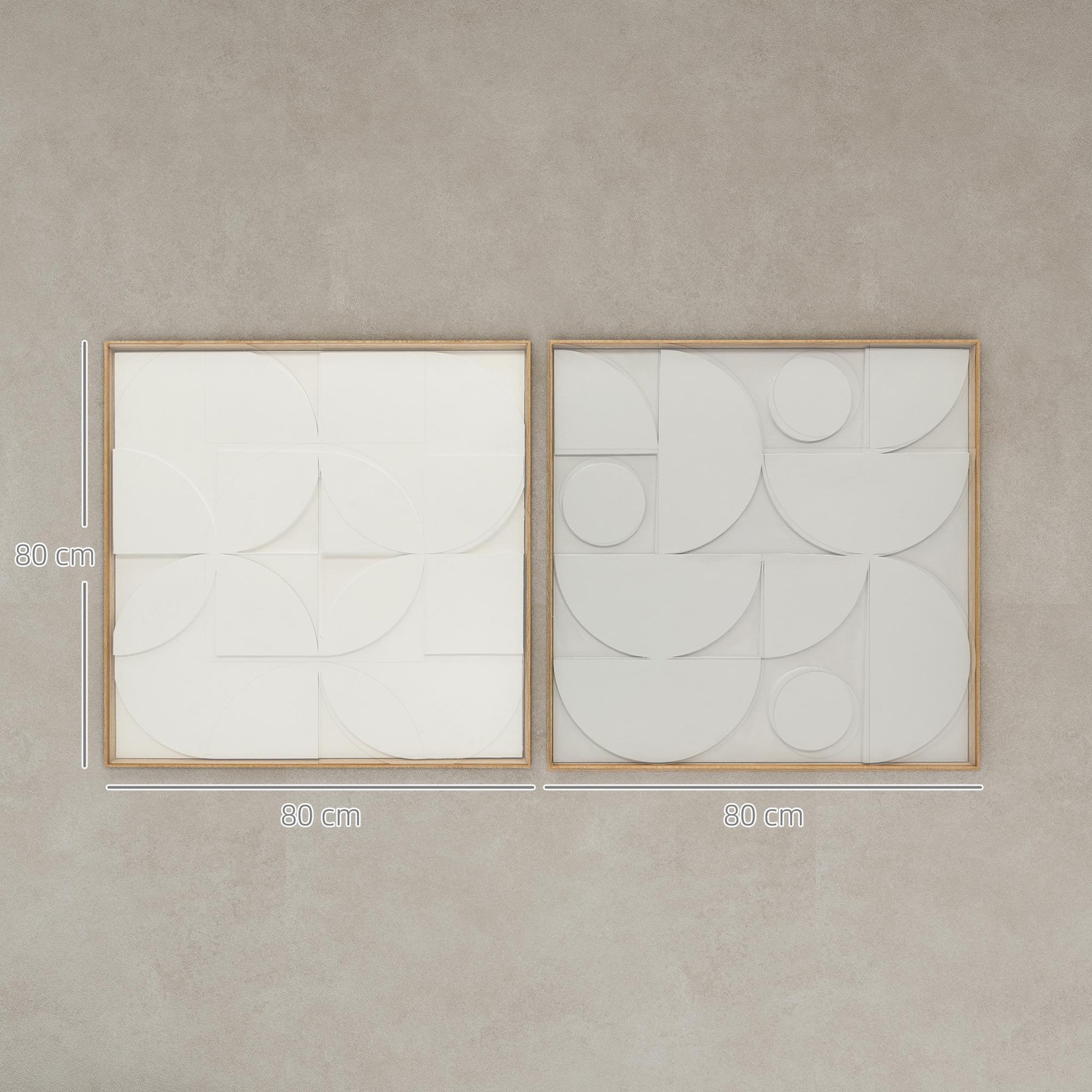 Voir la diapositive 3 : HOMCOM Lot de 2 tableaux murales 3D texturés gris blanc - tableaux décoratifs en relief 80 x 80 cm - cadre effet bois