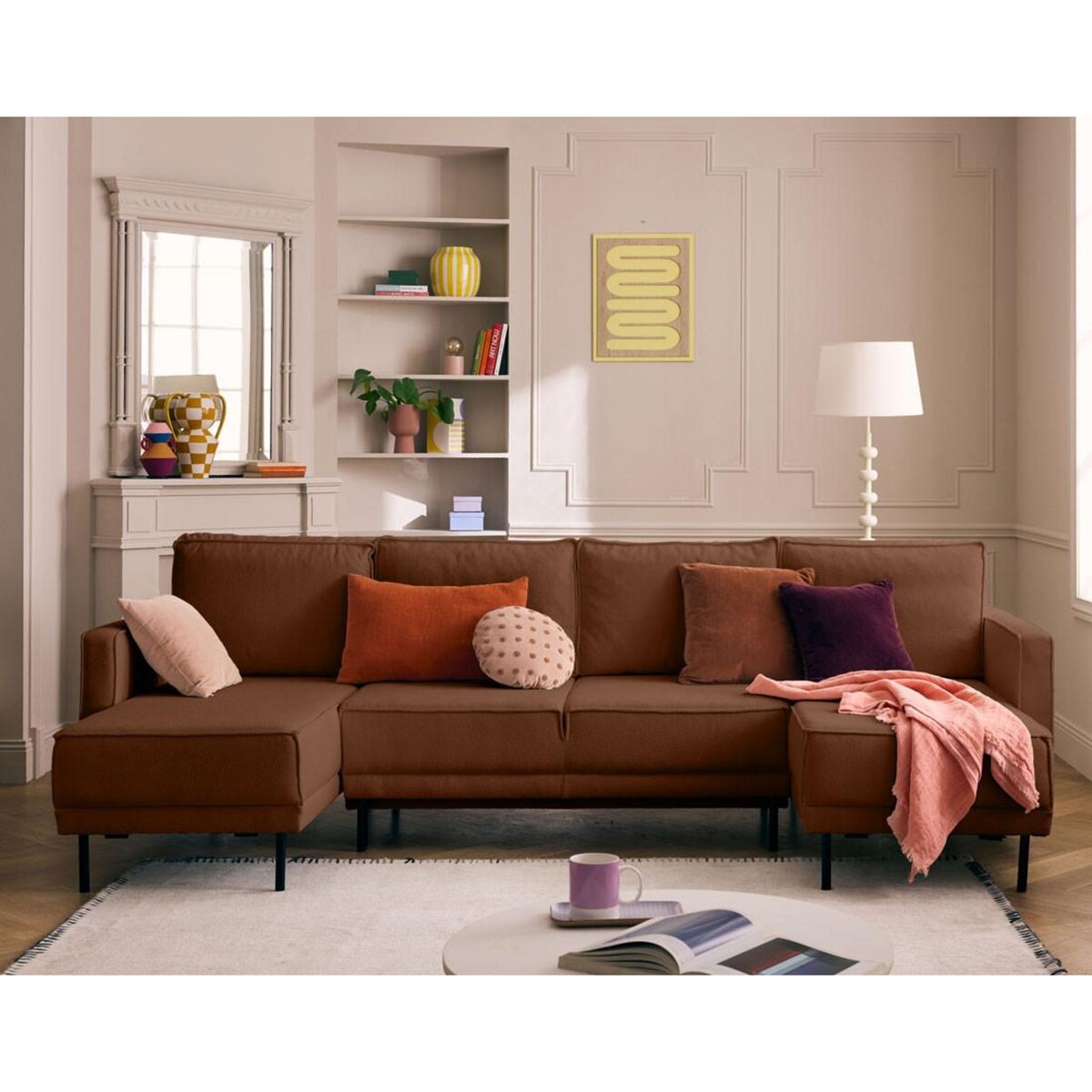 LISA DESIGN Charlie - canapé panoramique en u 7 places - convertible avec coffre - en tissu