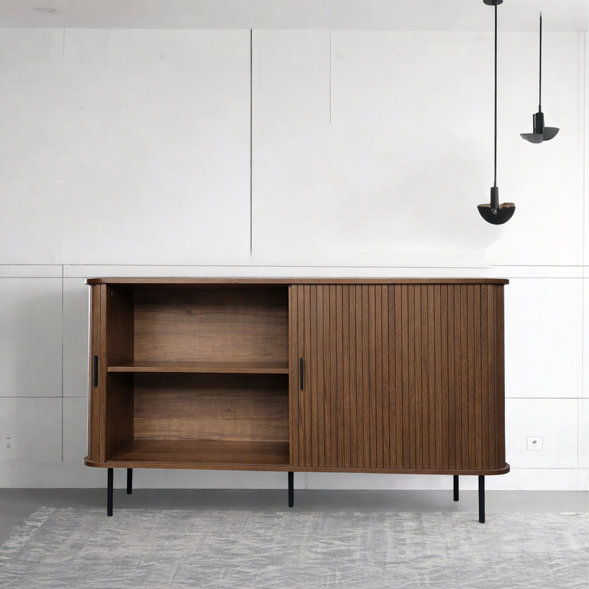 Voir la diapositive 5 : CONCEPT USINE Buffet en bois cannelé à portes coulissantes 140cm semarang