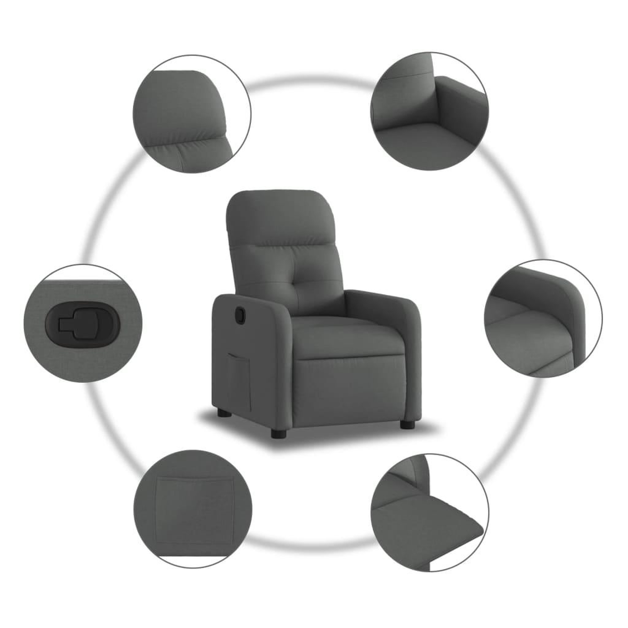 Voir la diapositive 5 : VIDAXL Fauteuil inclinable Gris fonce Tissu