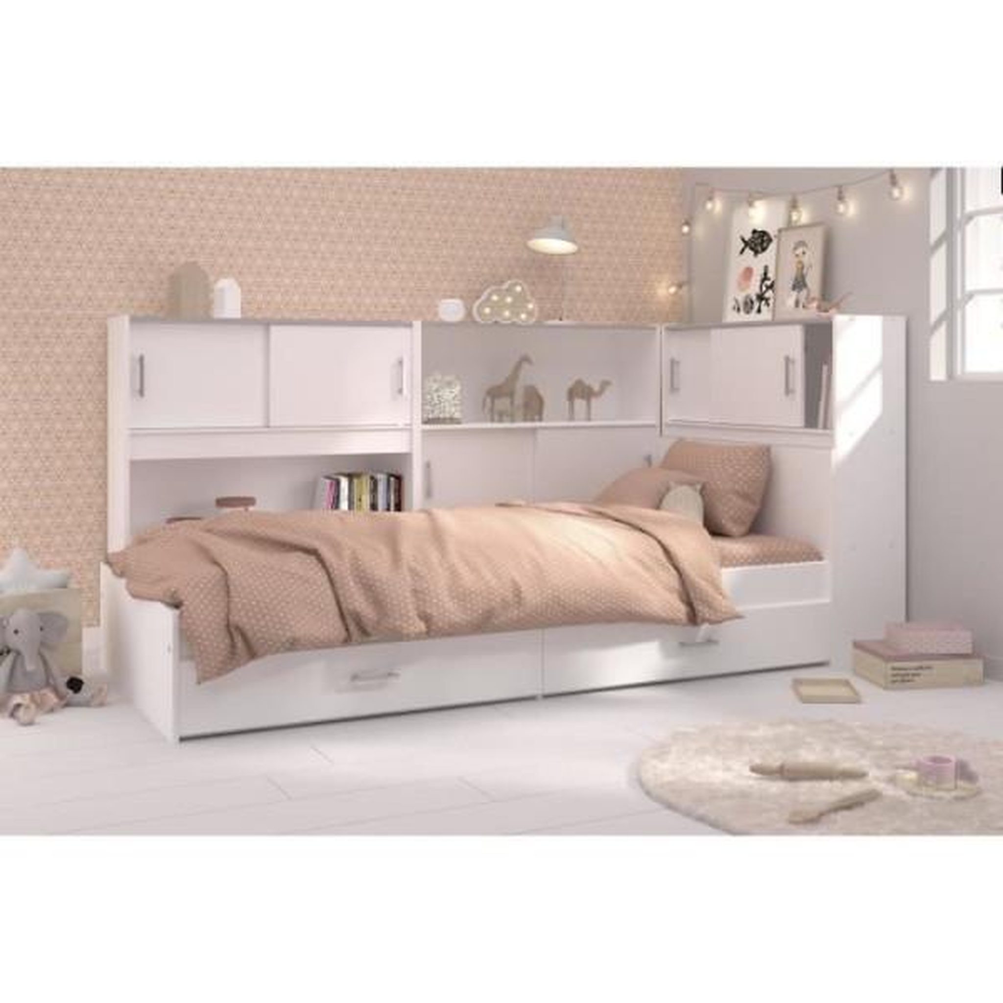 Voir la diapositive 1 : PARISOT PARISOT SCOOP Lit Enfant l90x L200 cm avec 3 meubles de rangement - Contemporain - Décor blanc
