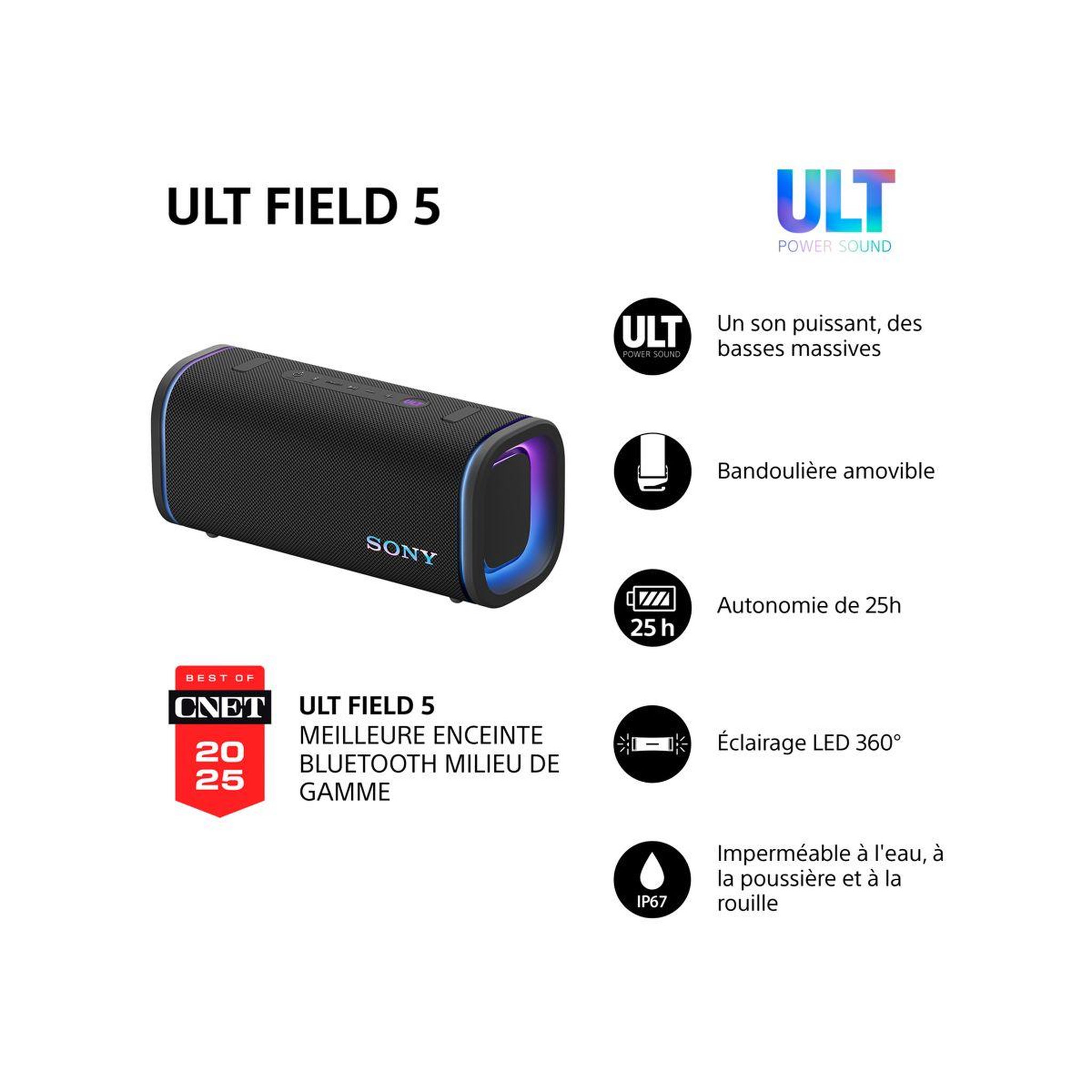 Voir la diapositive 3 : SONY Enceinte portable ULT FIELD 5 Noire