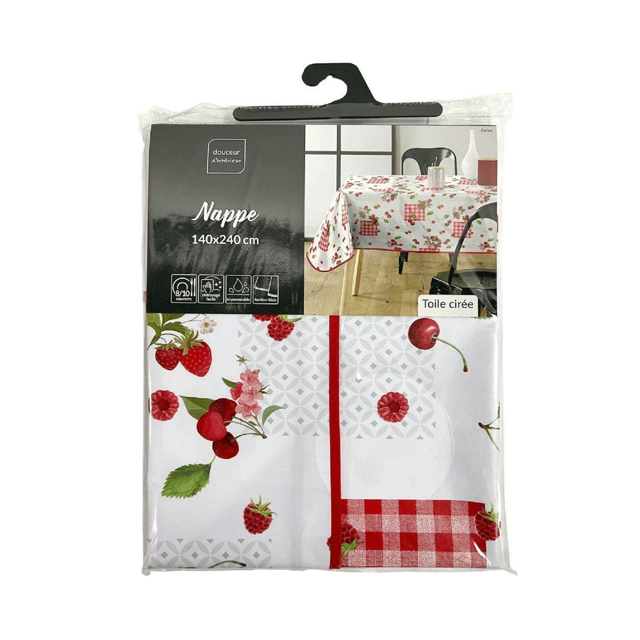 Voir la diapositive 2 : Douceur d'Intérieur Nappe toile cirée  cerise  140x240cm rouge