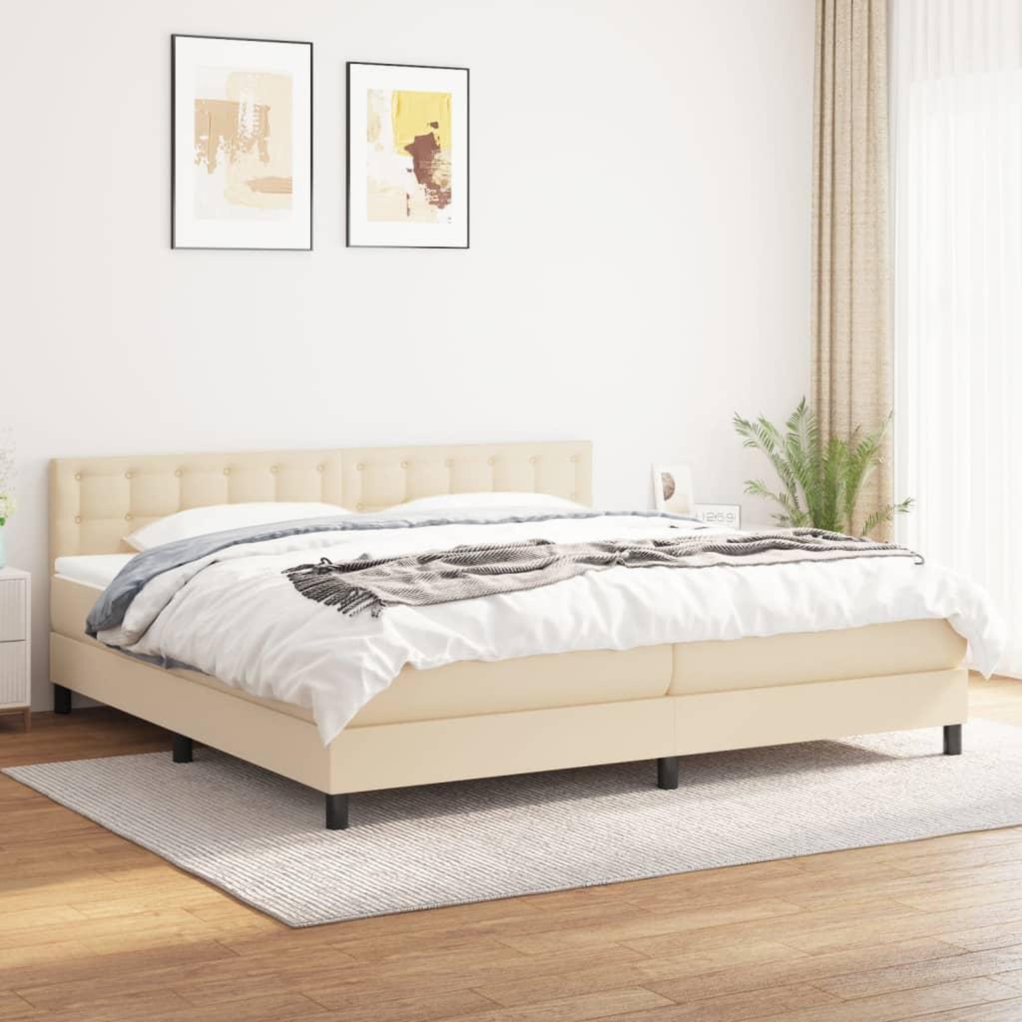 Voir la diapositive 1 : VIDAXL Sommier a lattes de lit avec matelas Creme 200x200 cm Tissu