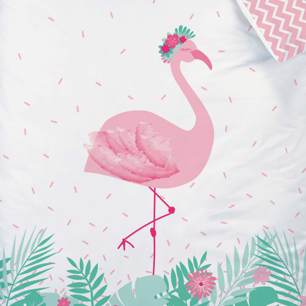 MATT & ROSE Parure housse de couette enfant en coton 57 fils réversible zig zig ou flamand rose