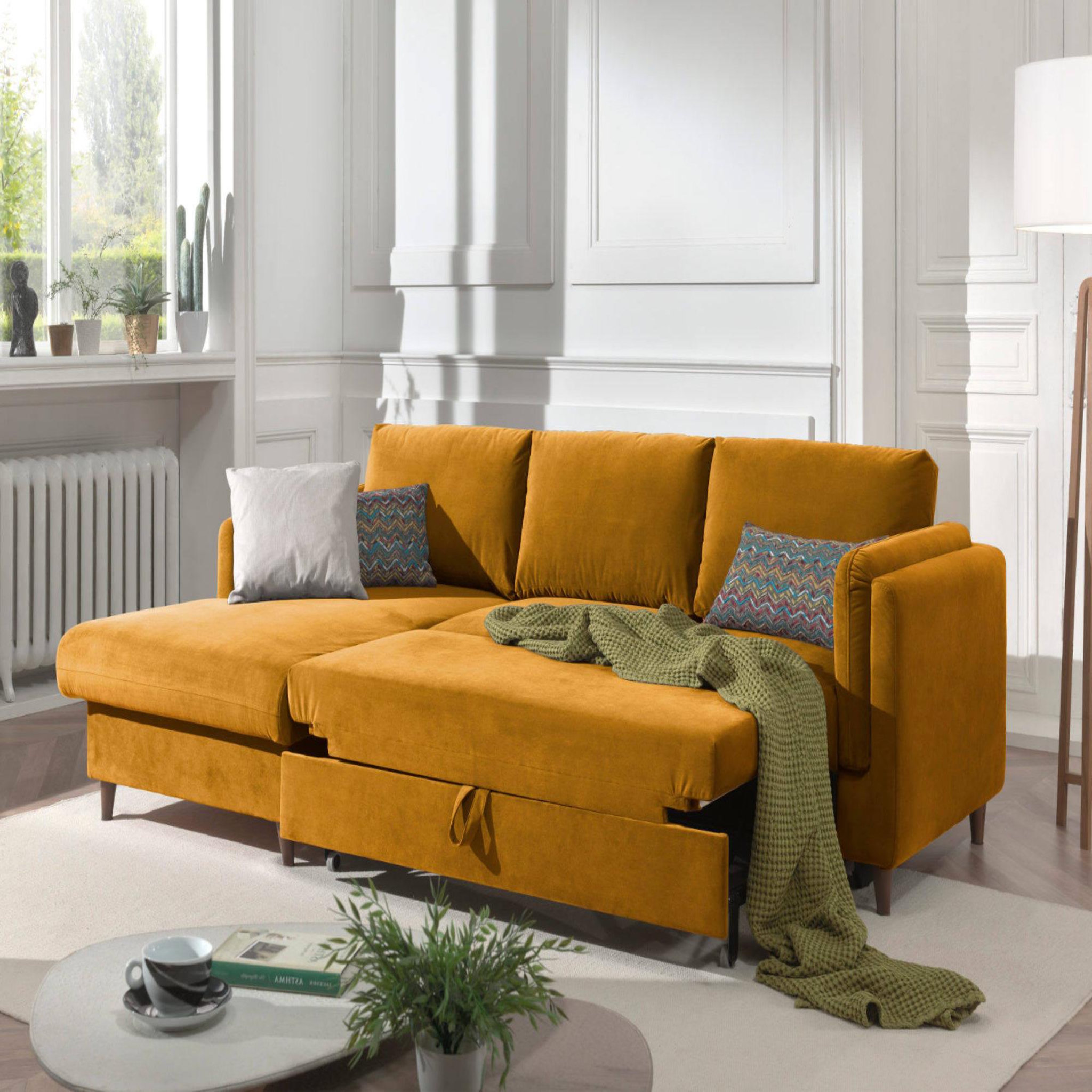 Voir la diapositive 3 : BEST MOBILIER Brooke - canapé d'angle gauche - convertible avec coffre - 4 places - en velours