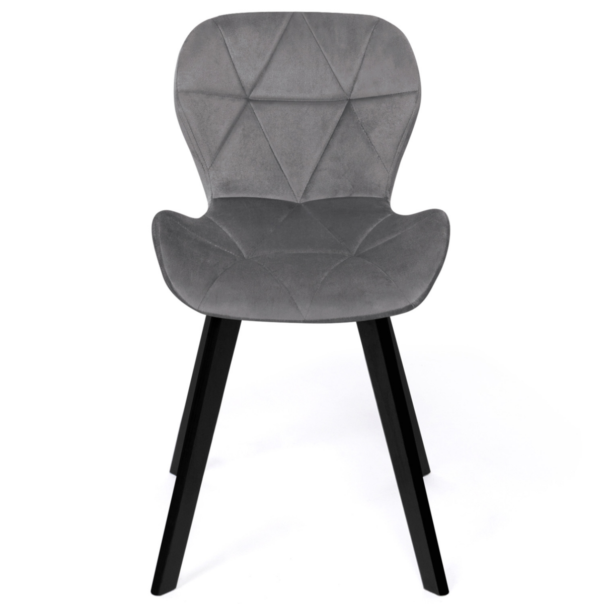 ID MARKET Lot de 4 chaises ROBINE en velours gris clair pieds noirs